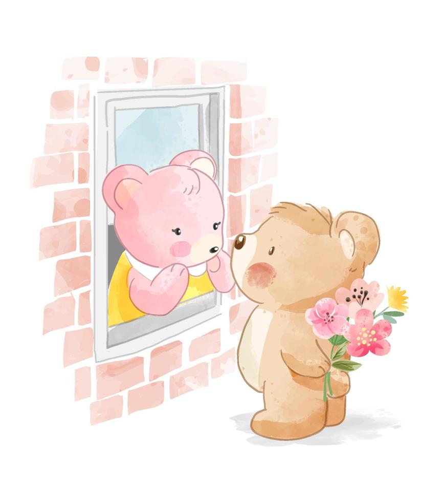 illustration de couple de petit ours charmant vecteur