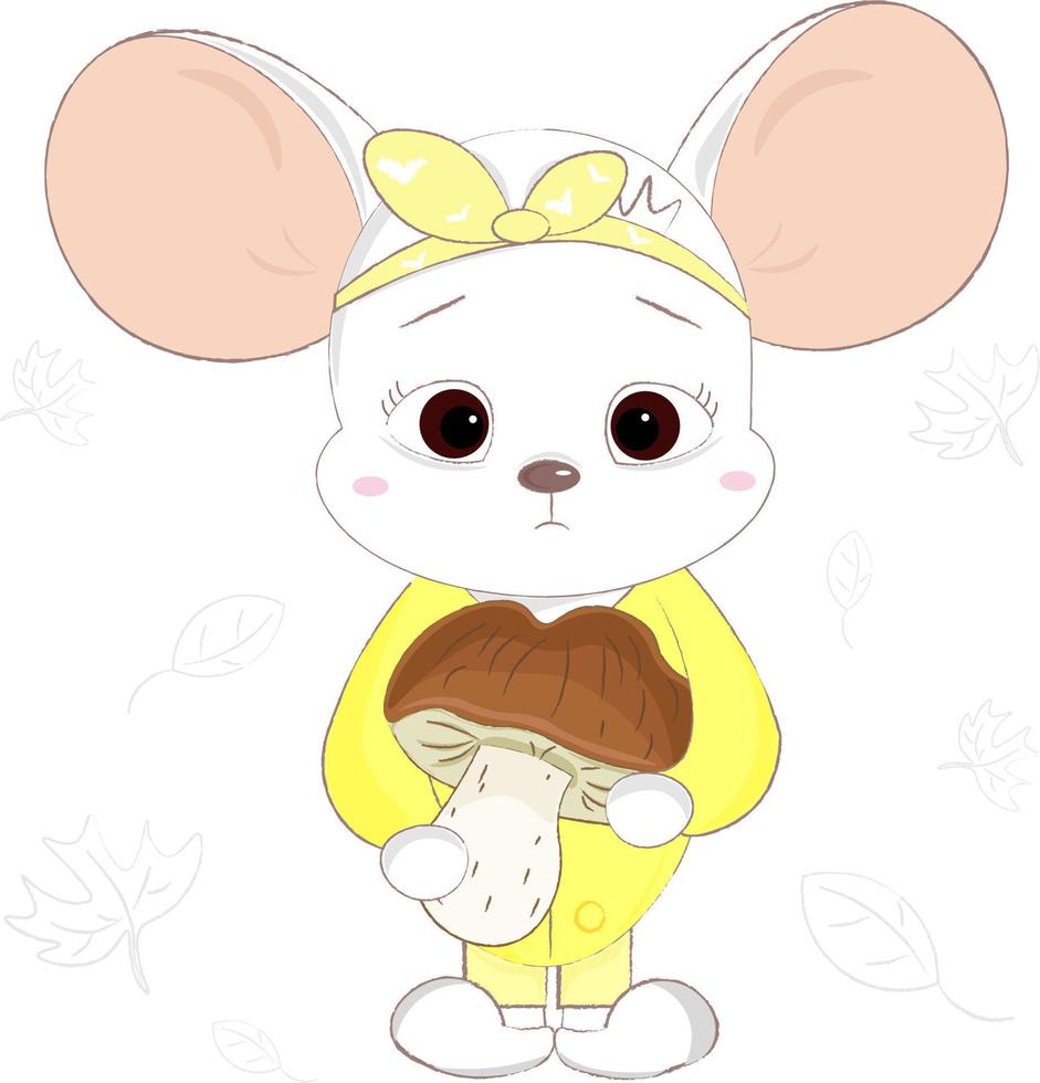 mignonne petite souris avec un champignon vecteur