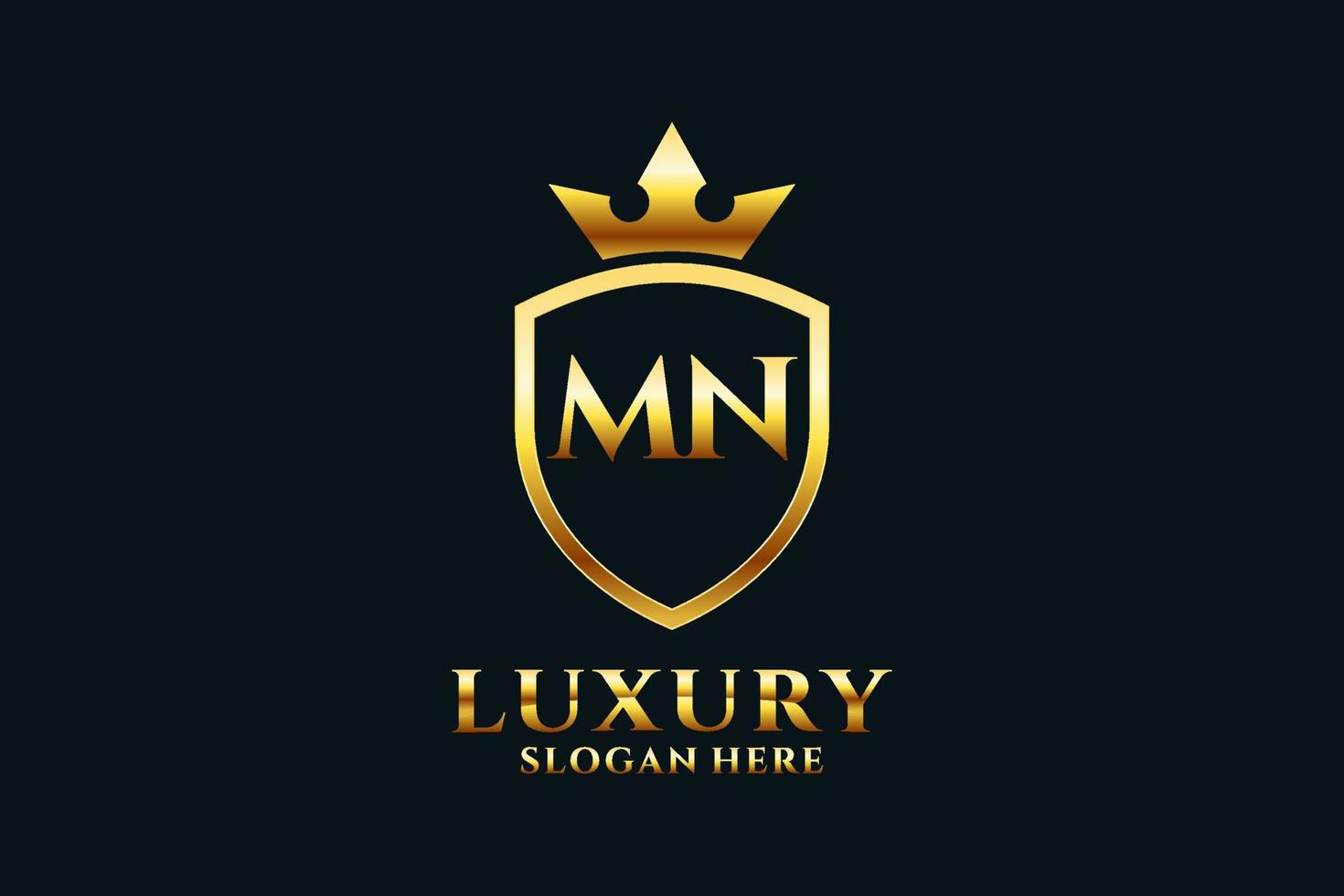 logo monogramme de luxe élégant initial mn ou modèle de badge avec volutes et couronne royale - parfait pour les projets de marque de luxe vecteur