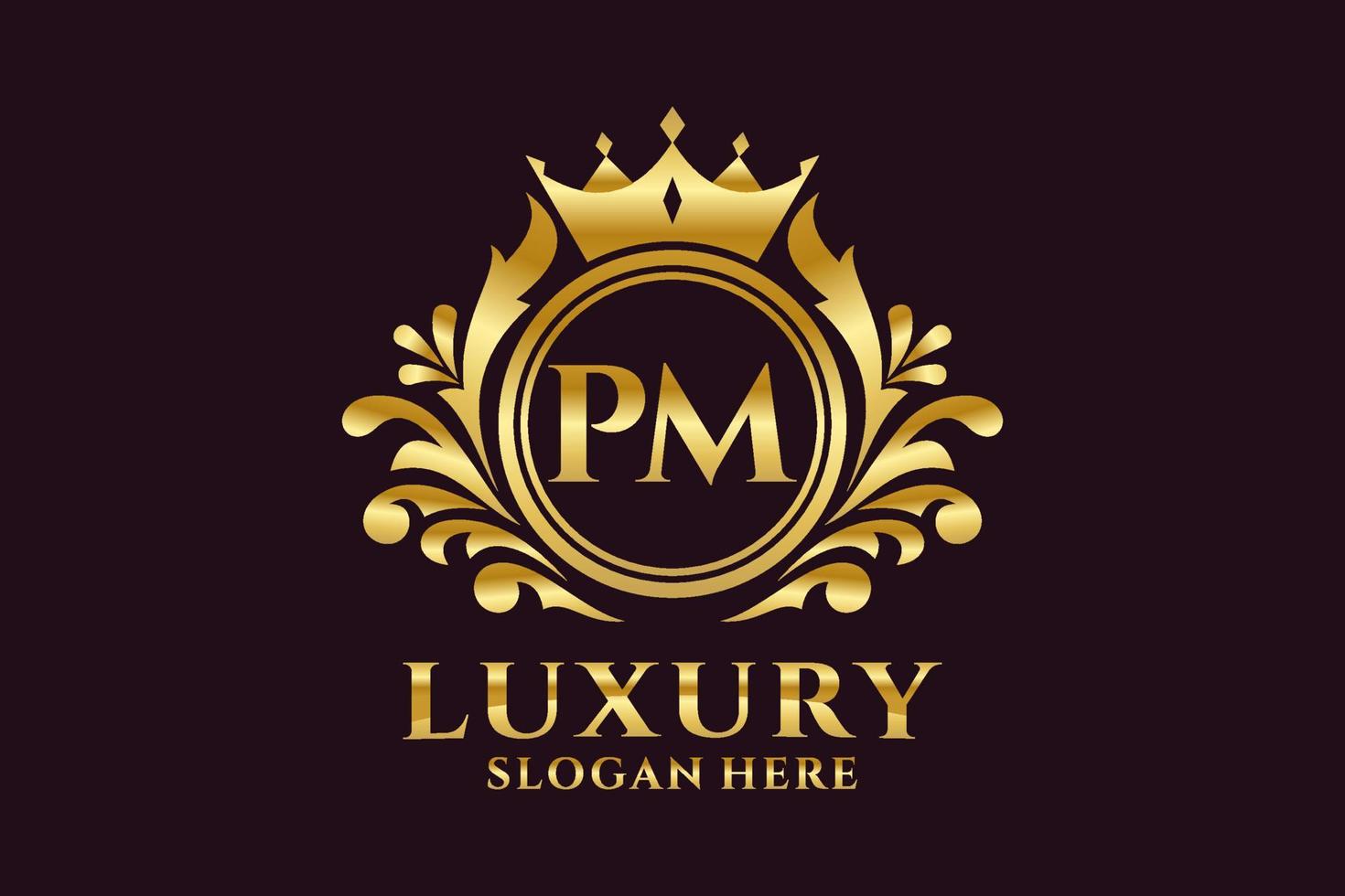 modèle de logo de luxe royal de lettre pm initiale dans l'art vectoriel pour des projets de marque luxueux et d'autres illustrations vectorielles.