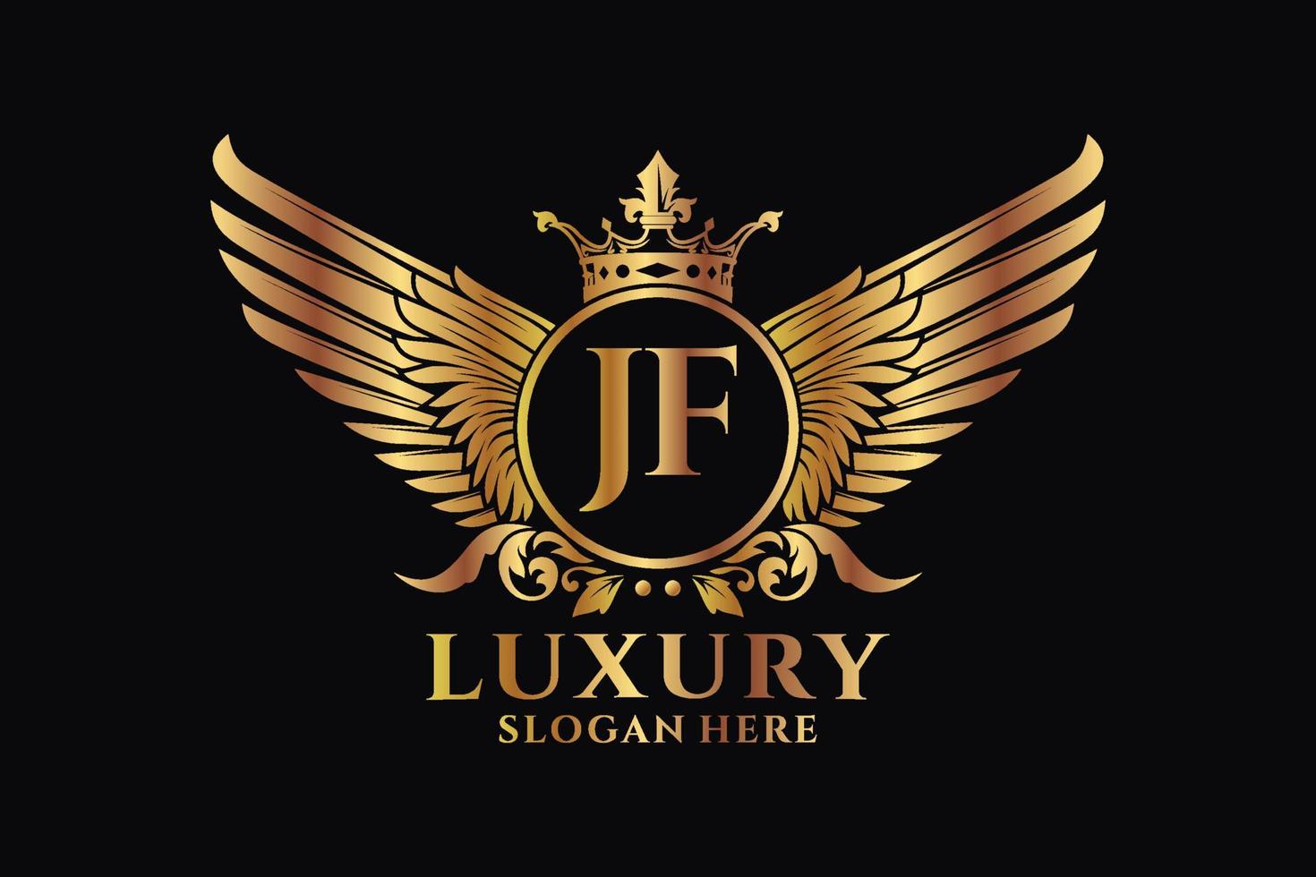lettre d'aile royale de luxe jf crête or couleur logo vecteur, logo de victoire, logo de crête, logo d'aile, modèle de logo vectoriel. vecteur