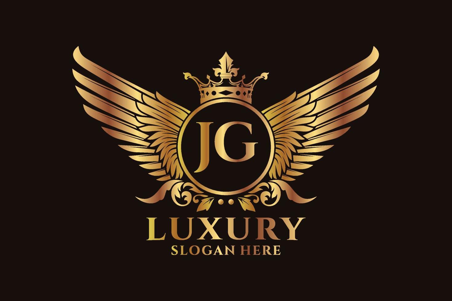 lettre d'aile royale de luxe jg crête logo couleur or vecteur, logo de victoire, logo de crête, logo d'aile, modèle de logo vectoriel. vecteur