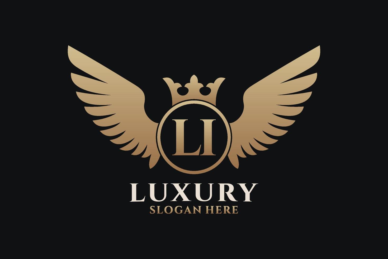lettre d'aile royale de luxe li crête or couleur logo vecteur, logo de victoire, logo de crête, logo d'aile, modèle de logo vectoriel. vecteur