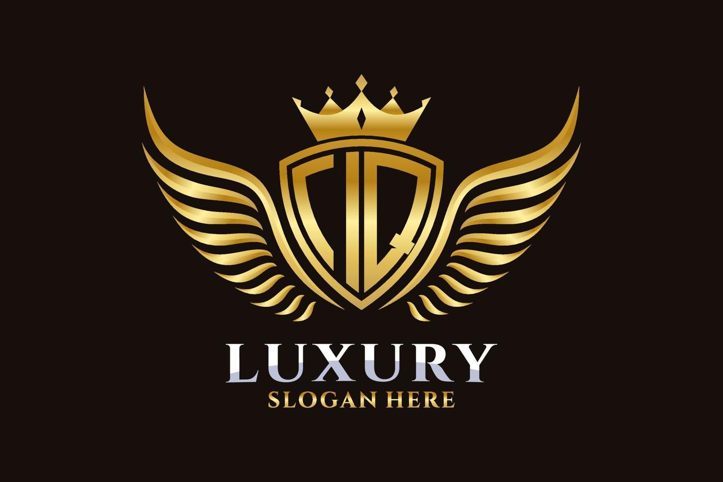 lettre d'aile royale de luxe iq crête vecteur de logo couleur or, logo de victoire, logo de crête, logo d'aile, modèle de logo vectoriel.
