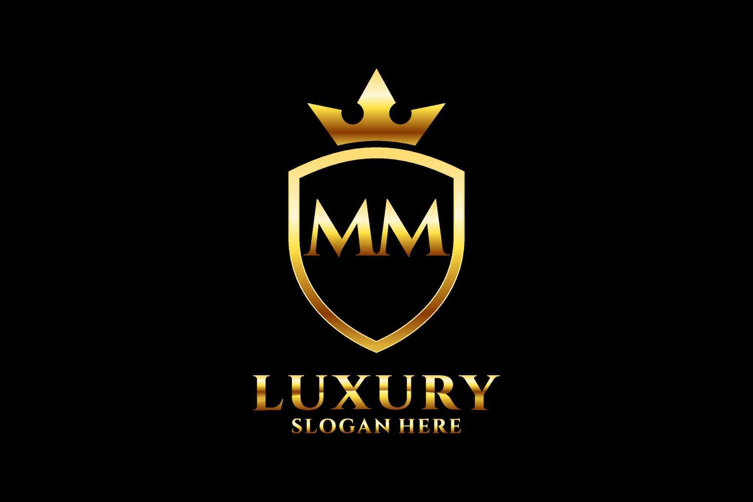 logo monogramme de luxe élégant initial mm ou modèle de badge avec volutes et couronne royale - parfait pour les projets de marque de luxe vecteur