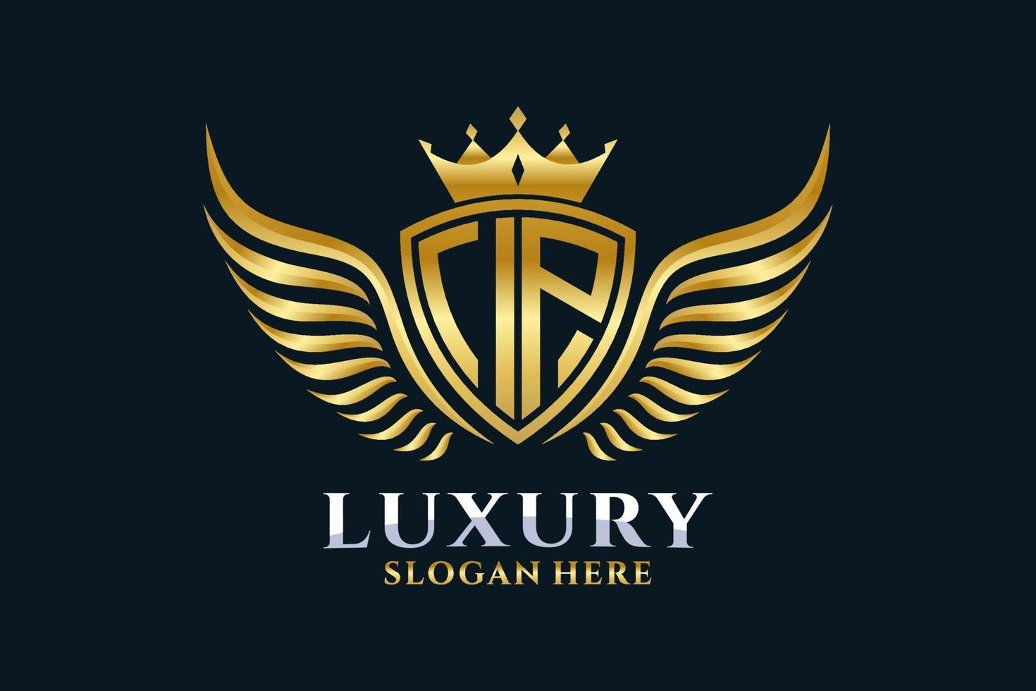lettre d'aile royale de luxe ip crête logo couleur or vecteur, logo de victoire, logo de crête, logo d'aile, modèle de logo vectoriel. vecteur