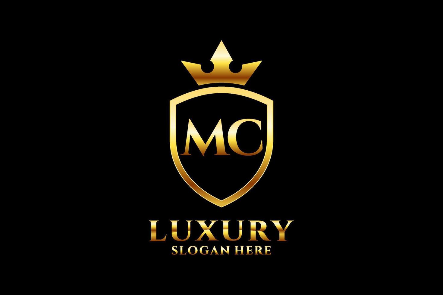 logo monogramme de luxe élégant initial mc ou modèle de badge avec volutes et couronne royale - parfait pour les projets de marque de luxe vecteur