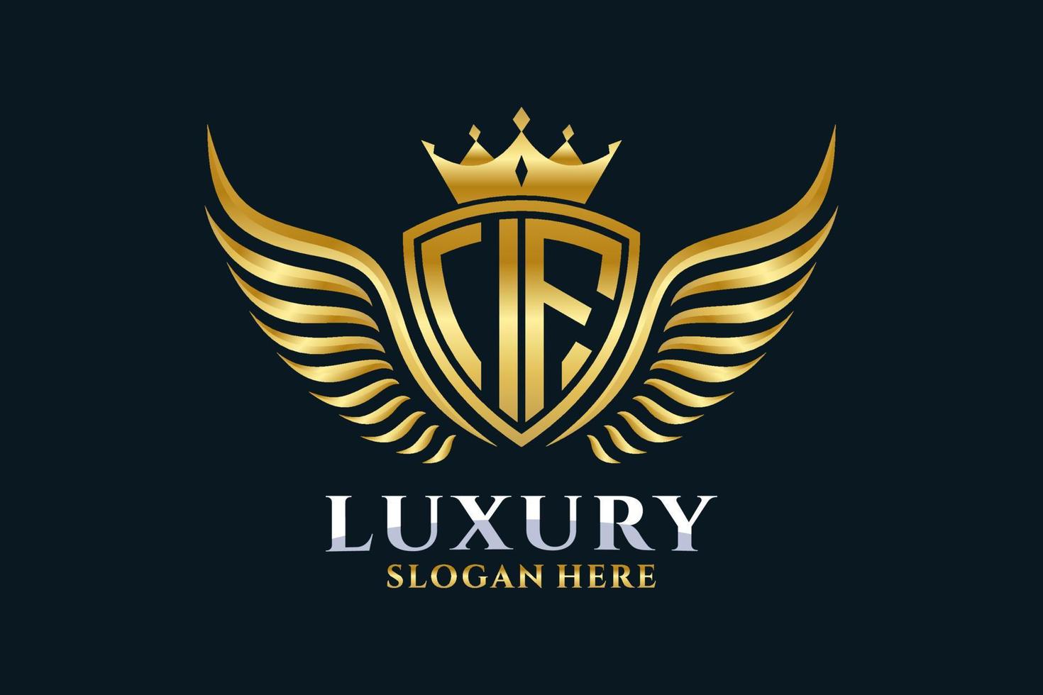 lettre d'aile royale de luxe si vecteur de logo de couleur or de crête, logo de victoire, logo de crête, logo d'aile, modèle de logo vectoriel.