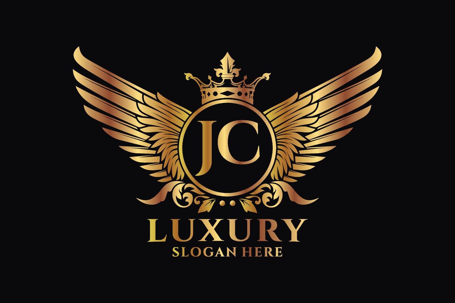 lettre d'aile royale de luxe jc crête logo couleur or vecteur, logo de victoire, logo de crête, logo d'aile, modèle de logo vectoriel. vecteur