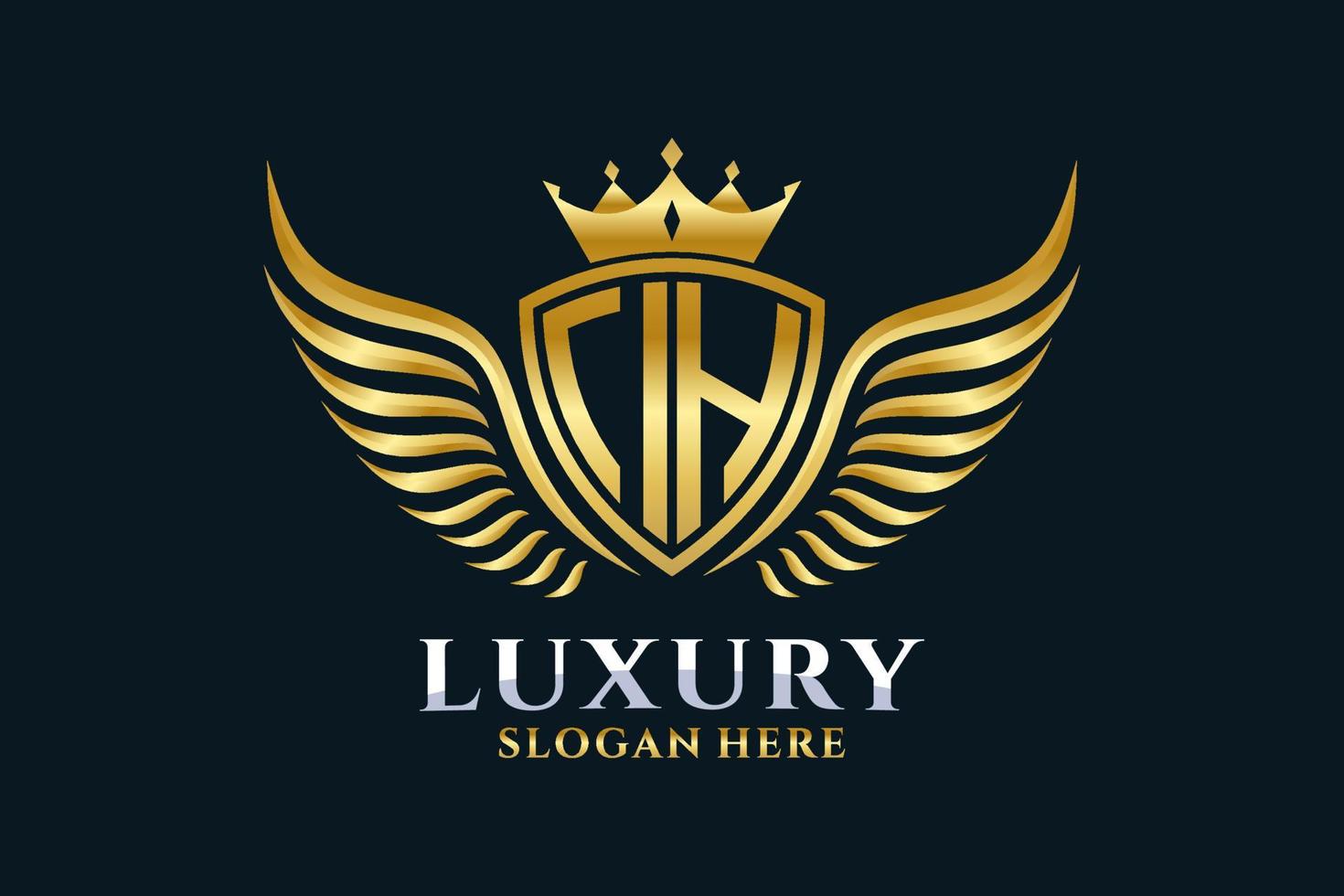 lettre d'aile royale de luxe ih crête logo couleur or vecteur, logo de victoire, logo de crête, logo d'aile, modèle de logo vectoriel. vecteur