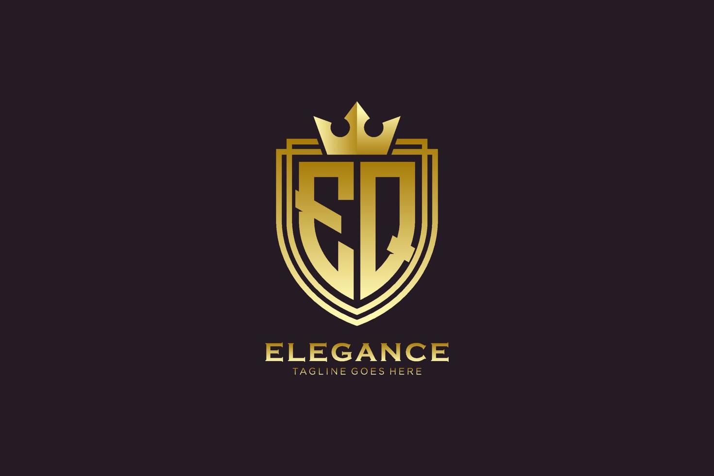 logo monogramme de luxe élégant initial eq ou modèle de badge avec volutes et couronne royale - parfait pour les projets de marque de luxe vecteur