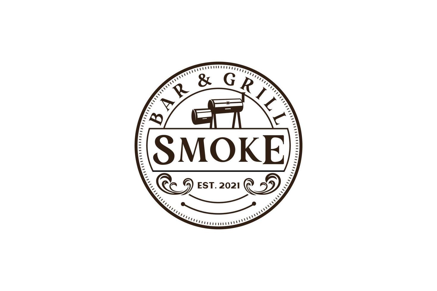 barbecue rustique rétro vintage, barbecue, vecteur de conception de logo de timbre d'étiquette de barbecue