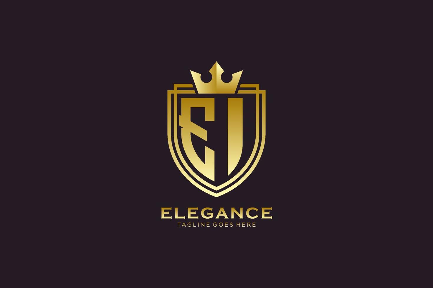 logo monogramme de luxe élégant initial ei ou modèle de badge avec volutes et couronne royale - parfait pour les projets de marque de luxe vecteur