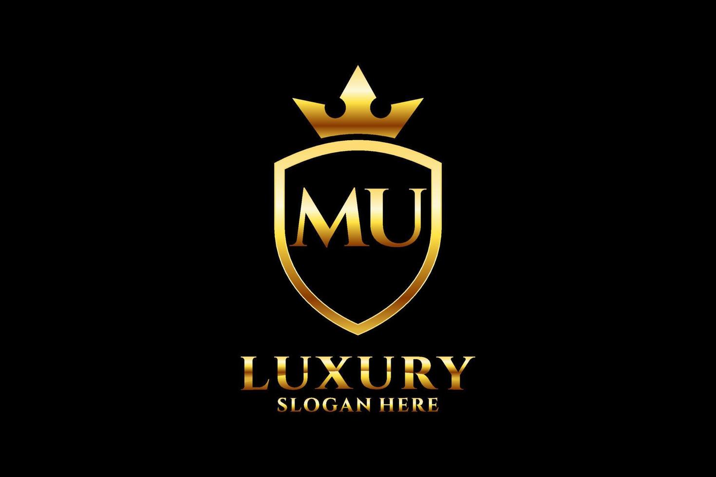 logo monogramme de luxe élégant initial mu ou modèle de badge avec volutes et couronne royale - parfait pour les projets de marque de luxe vecteur