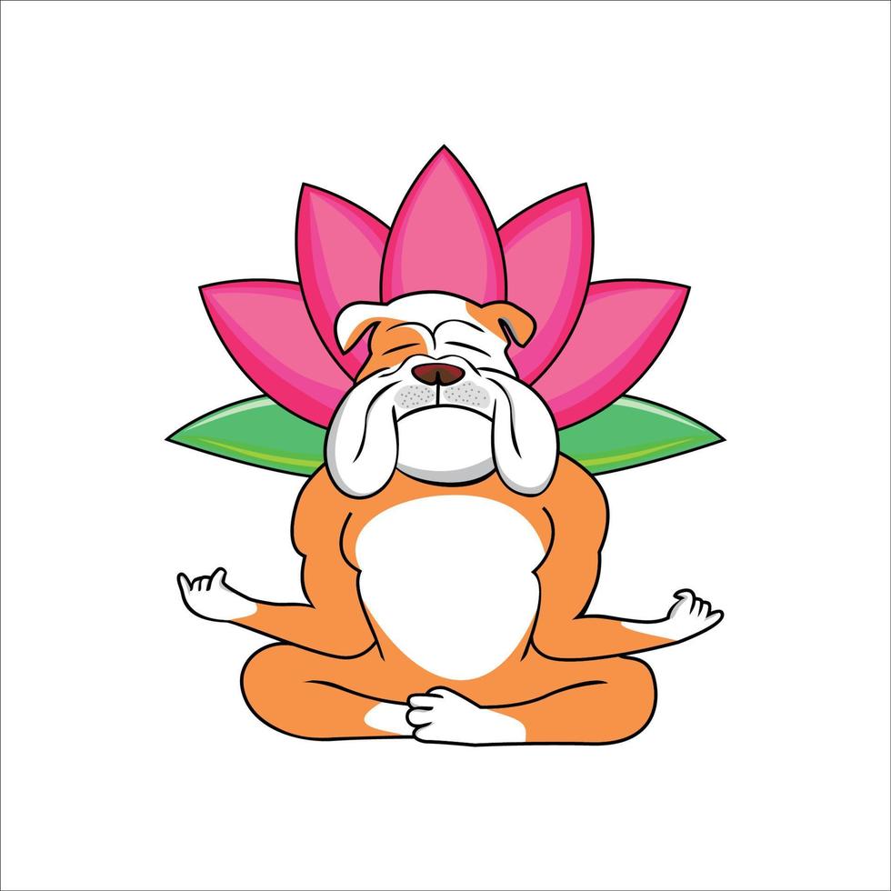modèle de logo de yoga bouledogue. illustration vectorielle de chien mascotte. vecteur