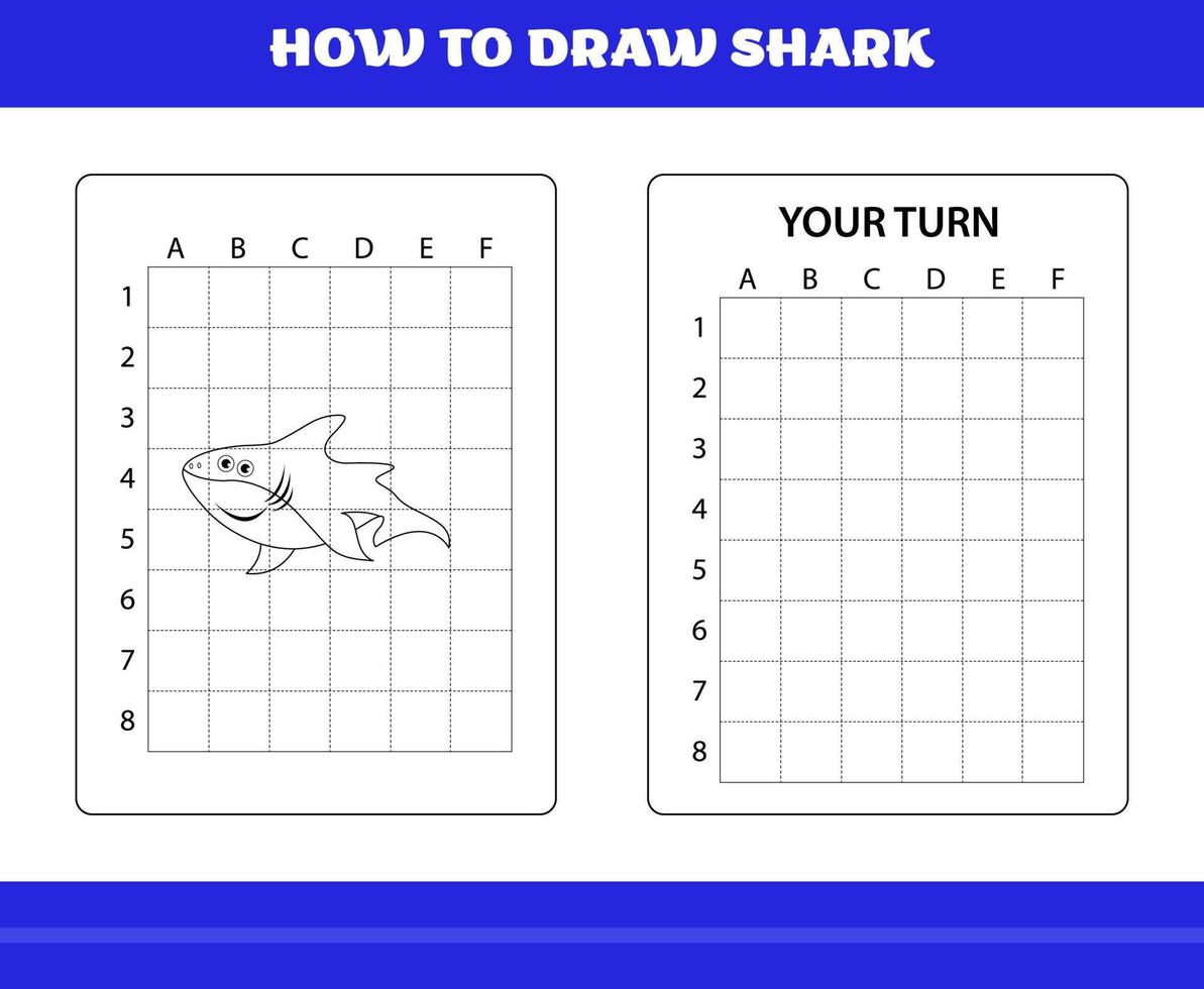 comment dessiner un requin pour les enfants. comment dessiner un requin pour se détendre et méditer. vecteur