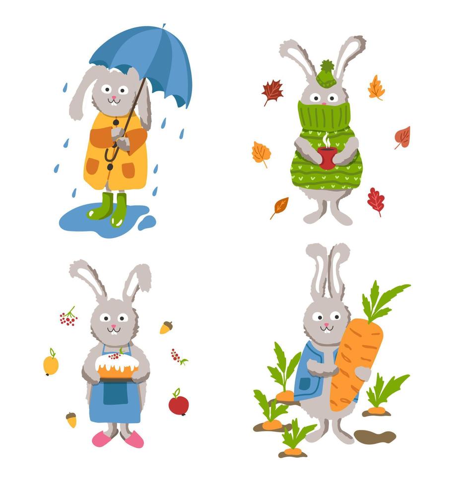 soucis d'automne d'un lapin mignon. illustrations pour enfants vecteur