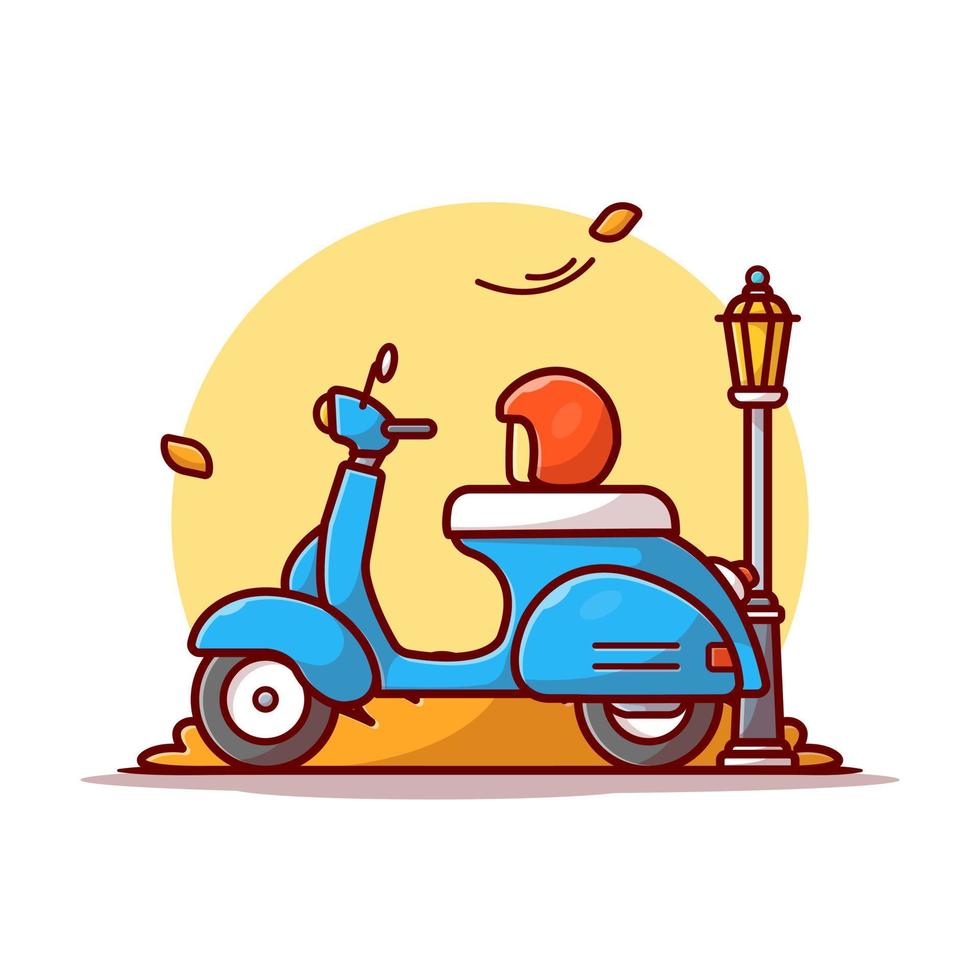 scooter avec illustration d'icône de vecteur de dessin animé de casque. transport extérieur icône concept isolé vecteur premium. style de dessin animé plat