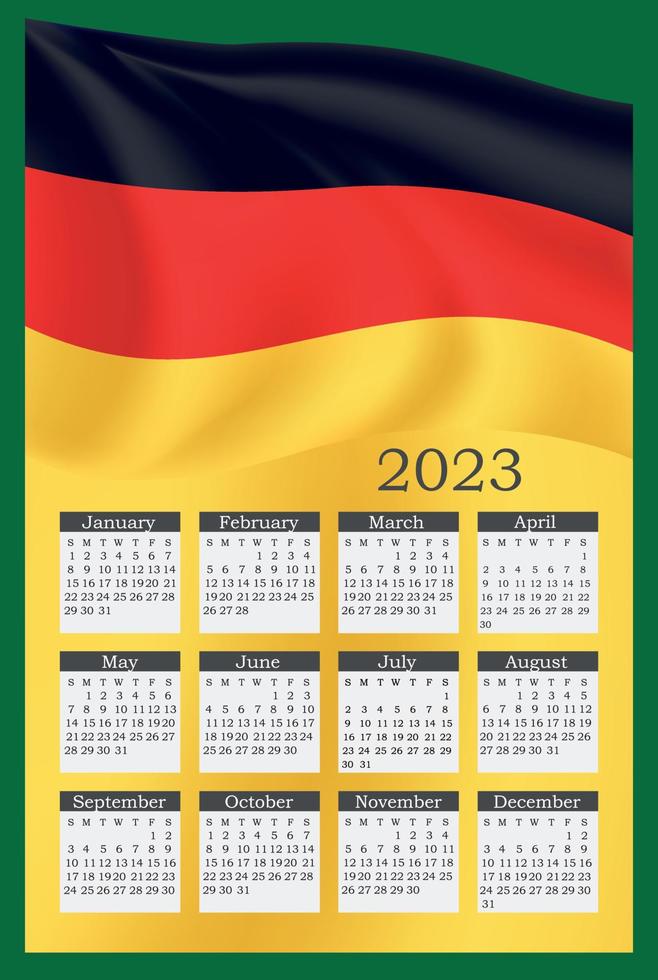 Calendrier 2023 du drapeau allemand vecteur