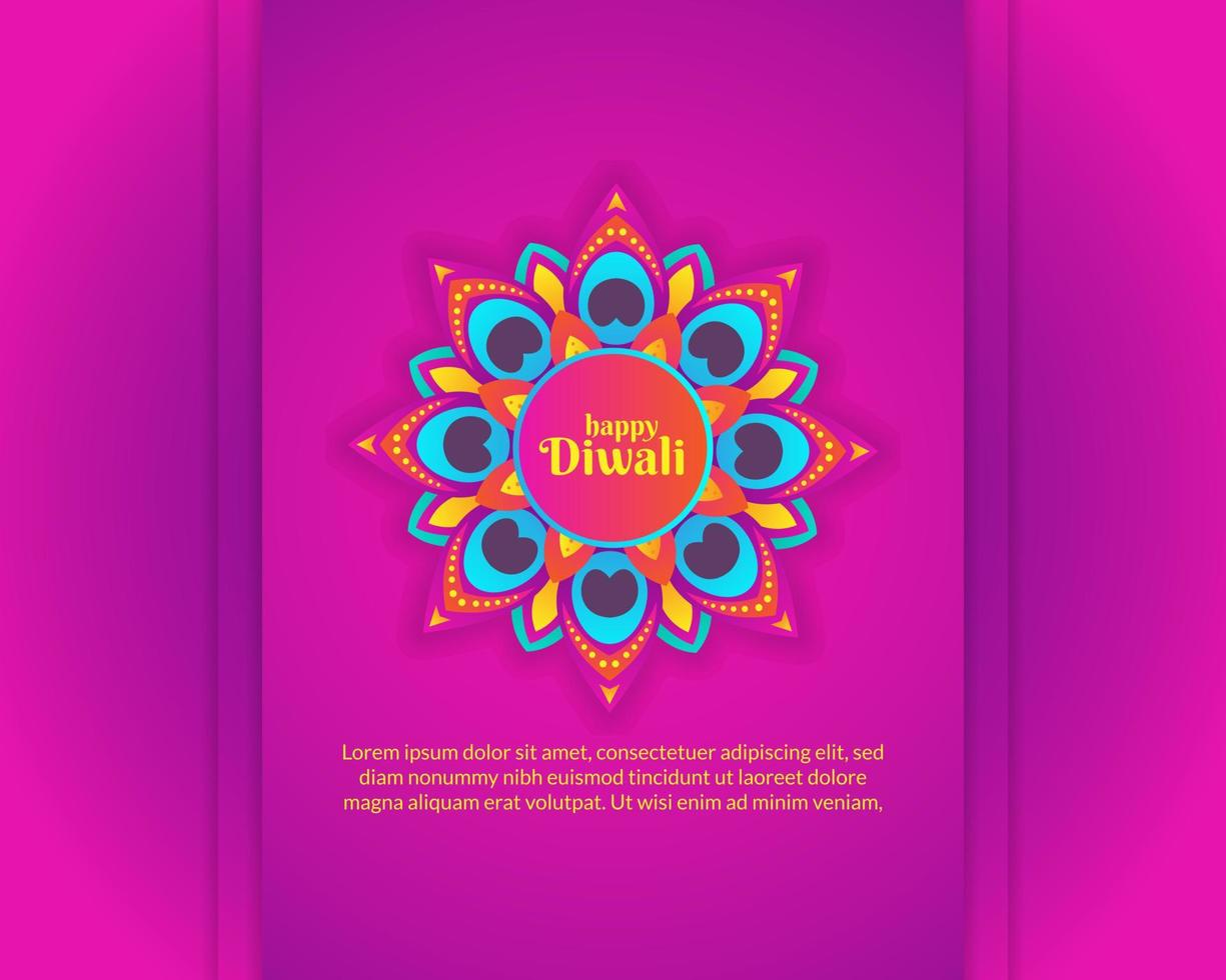 festival de diwali vacances de rangoli indien. fond de couleur violet mandala vecteur