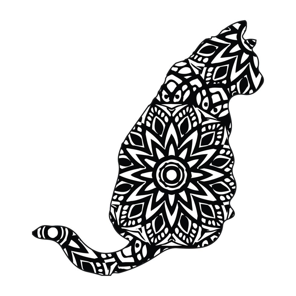 conception d'illustration vectorielle de coloriage de mandala de chat mignon. vecteur