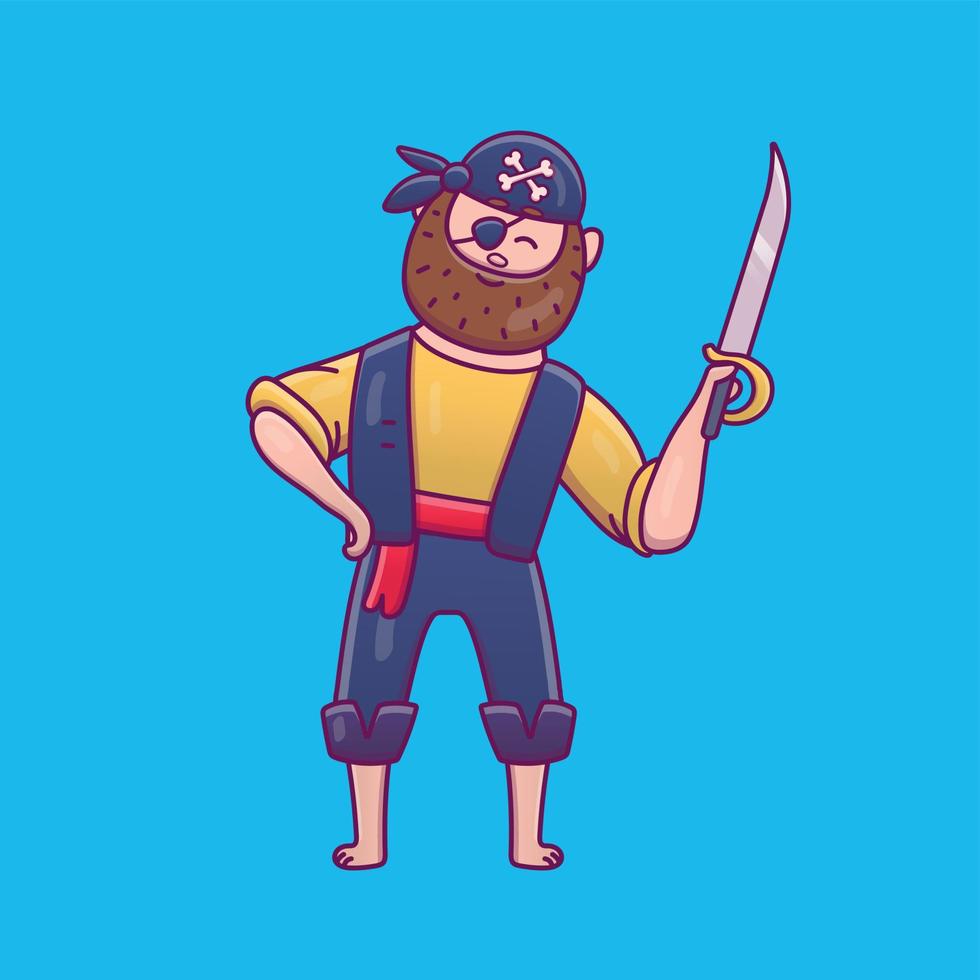 pirate de dessin animé mignon avec sabre en illustration vectorielle vecteur