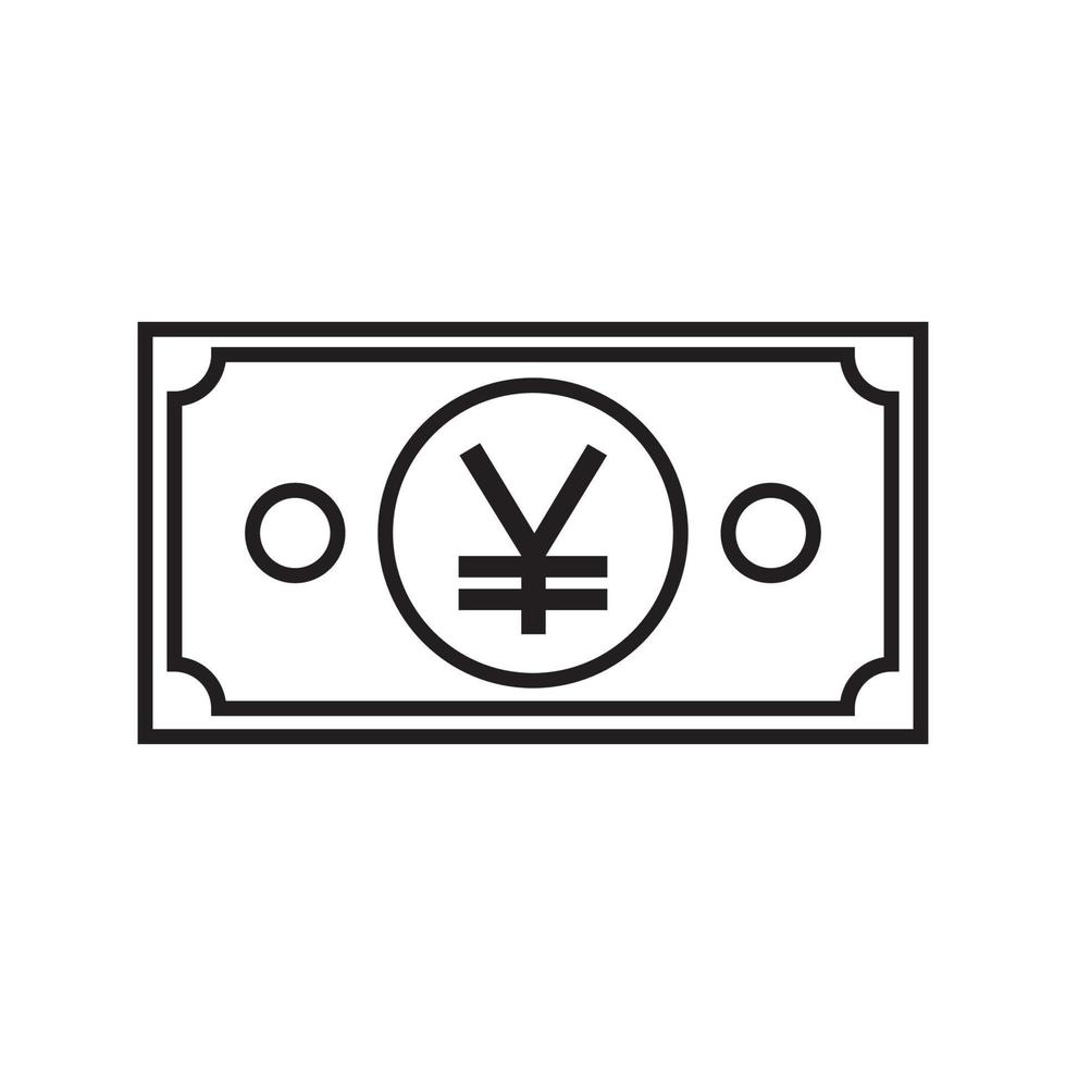 icône de contour de billet de banque symbole monétaire yen japonais. vecteur