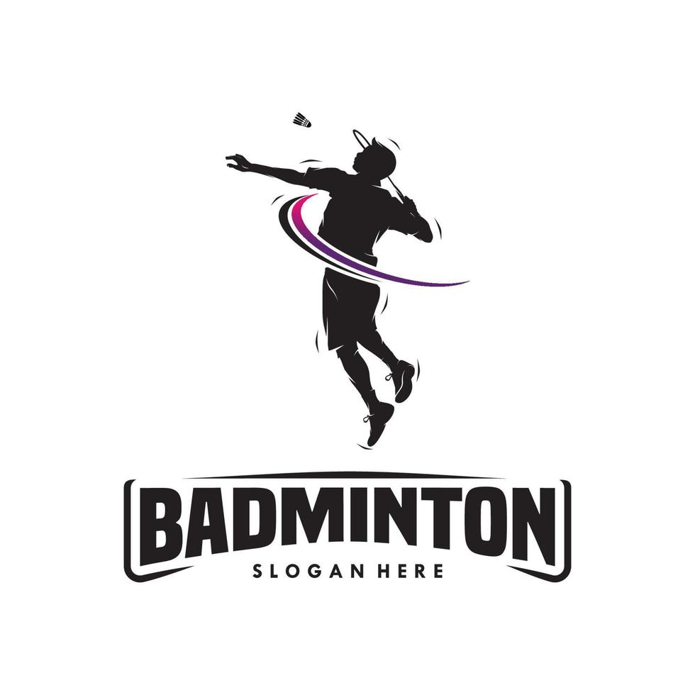 saut smash badminton silhouette création de logo vecteur