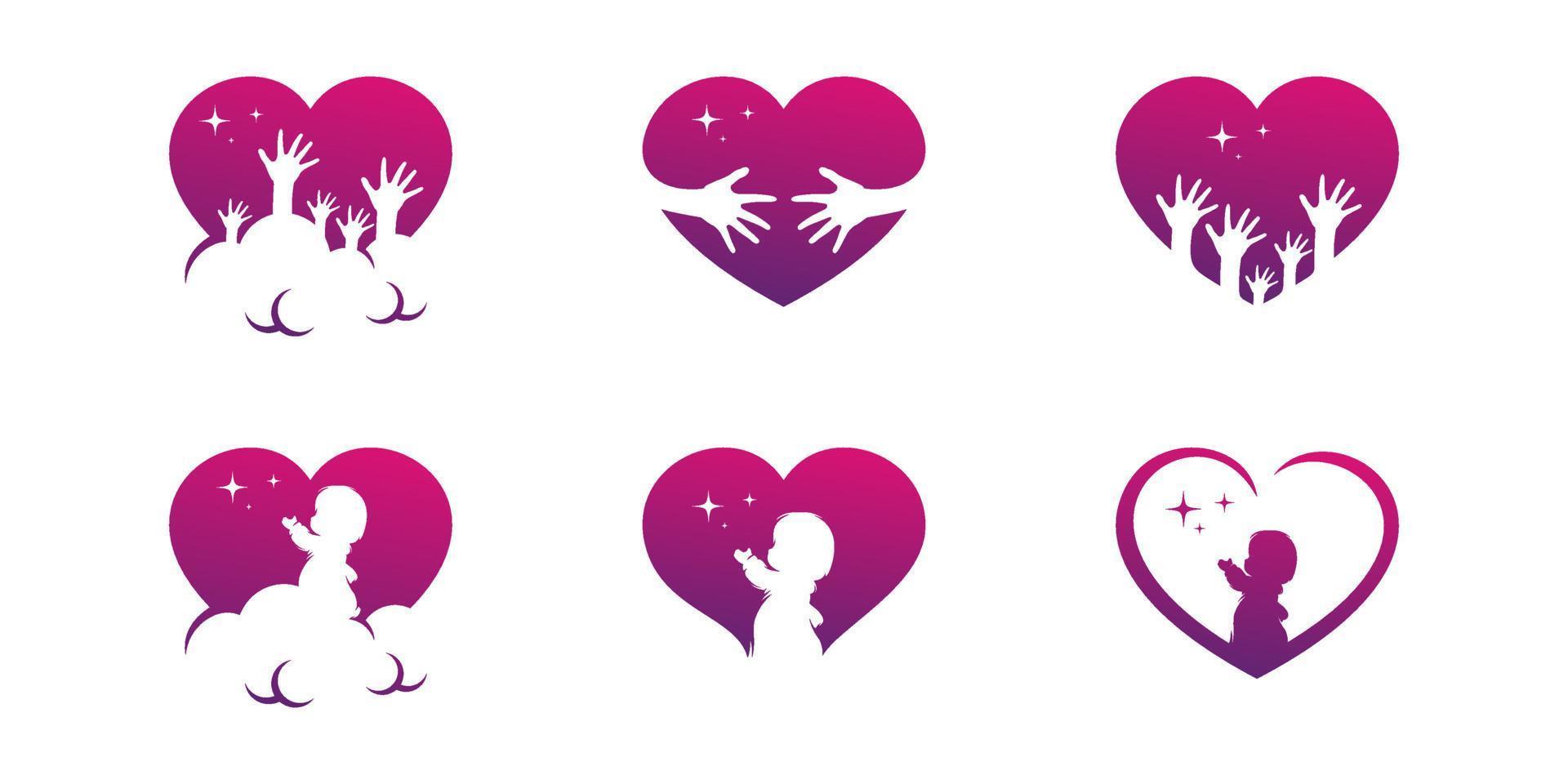 ensemble de création de logo d'amour et de soins pour les enfants vecteur