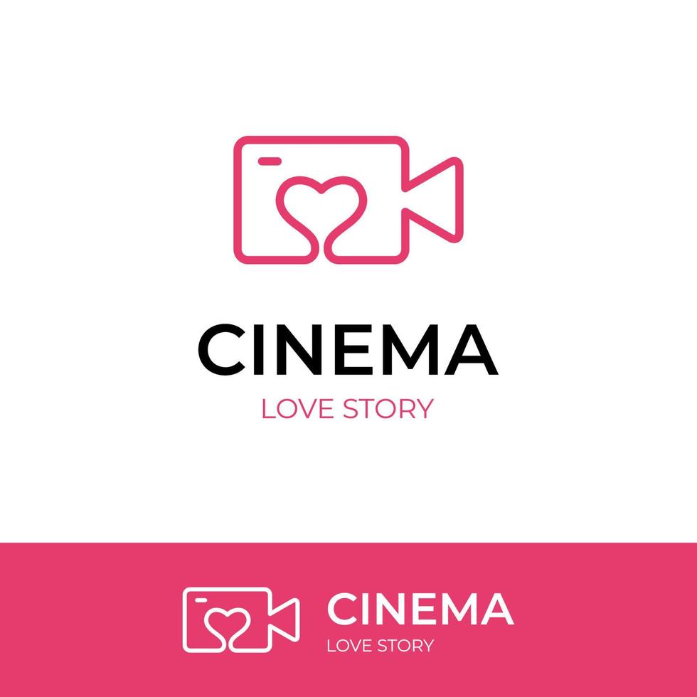 le cinéma romantique aime le logo simple. symbole de caméra préféré ou création d'icône de logo. modèle de logo de film d'amour vecteur