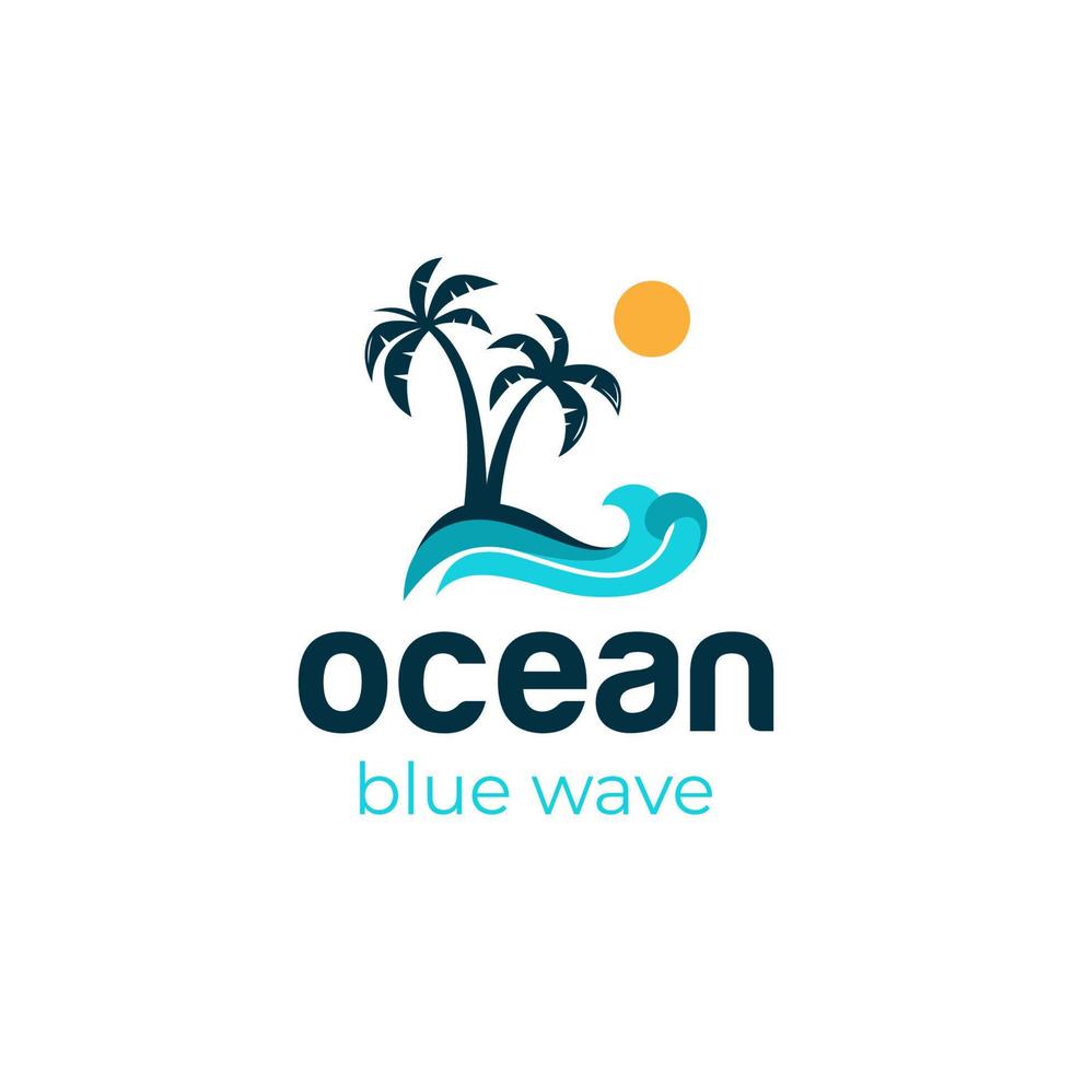 création de logo d'élément vectoriel de surf océanique pour la plage d'été avec coucher de soleil, illustration de logo de vacances