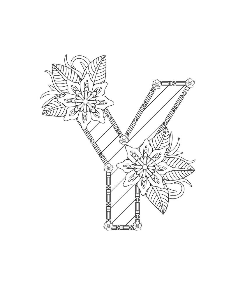 page de coloriage alphabet avec style floral. abc coloriage page - lettre y vecteur gratuit