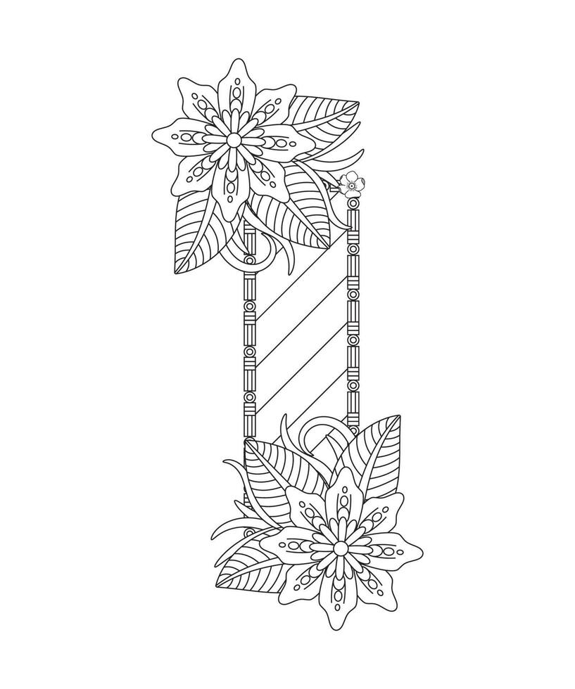 page de coloriage alphabet avec style floral. abc coloriage - lettre i vecteur gratuit