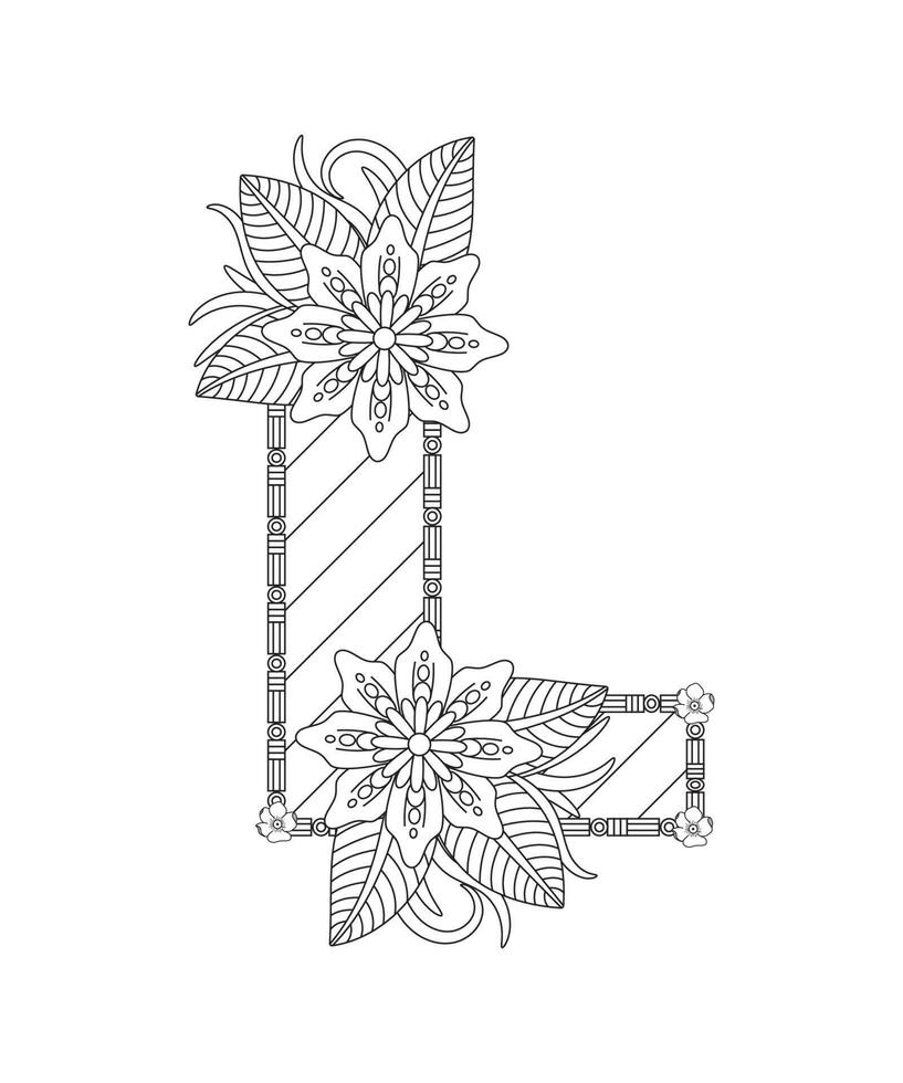 page de coloriage alphabet avec style floral. abc coloriage page - lettre l vecteur gratuit