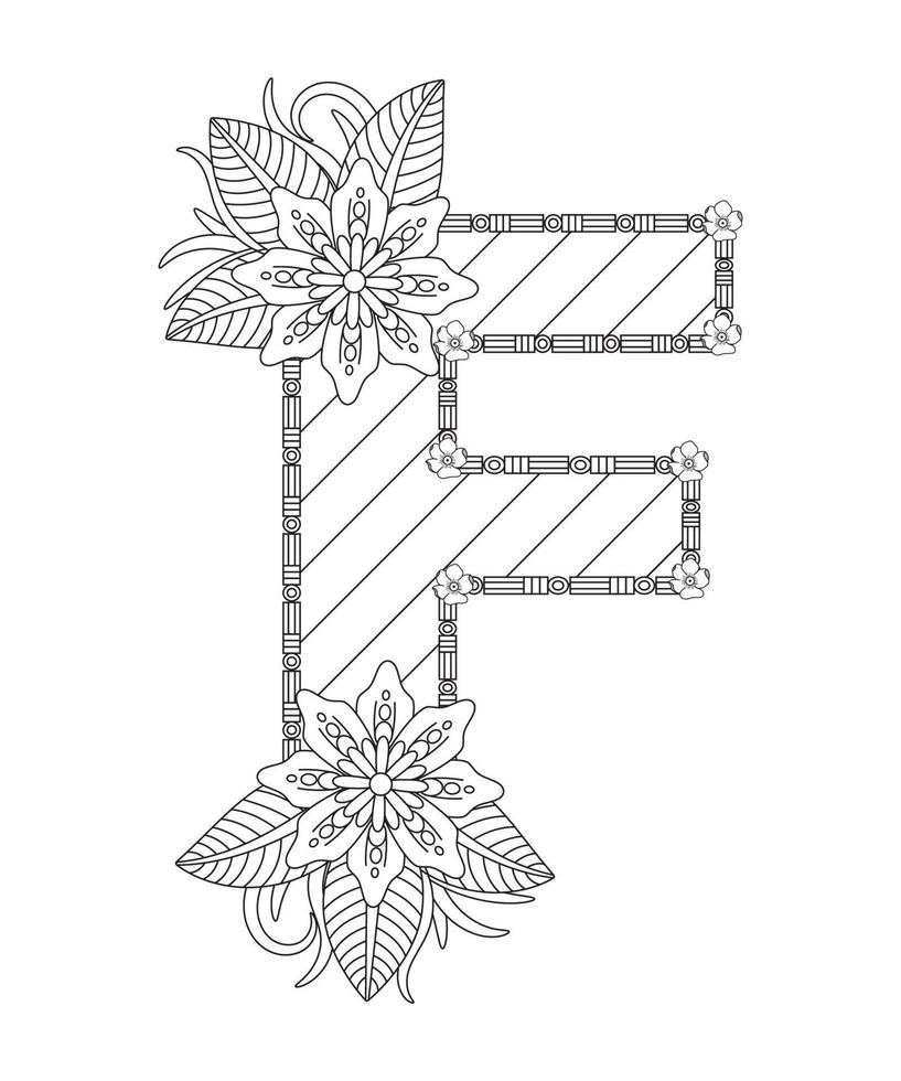 page de coloriage alphabet avec style floral. abc coloriage page - lettre f vecteur gratuit