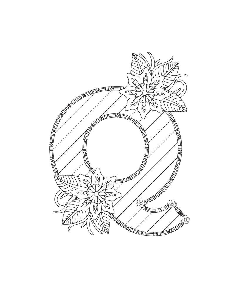 page de coloriage alphabet avec style floral. abc coloriage page - lettre q vecteur gratuit