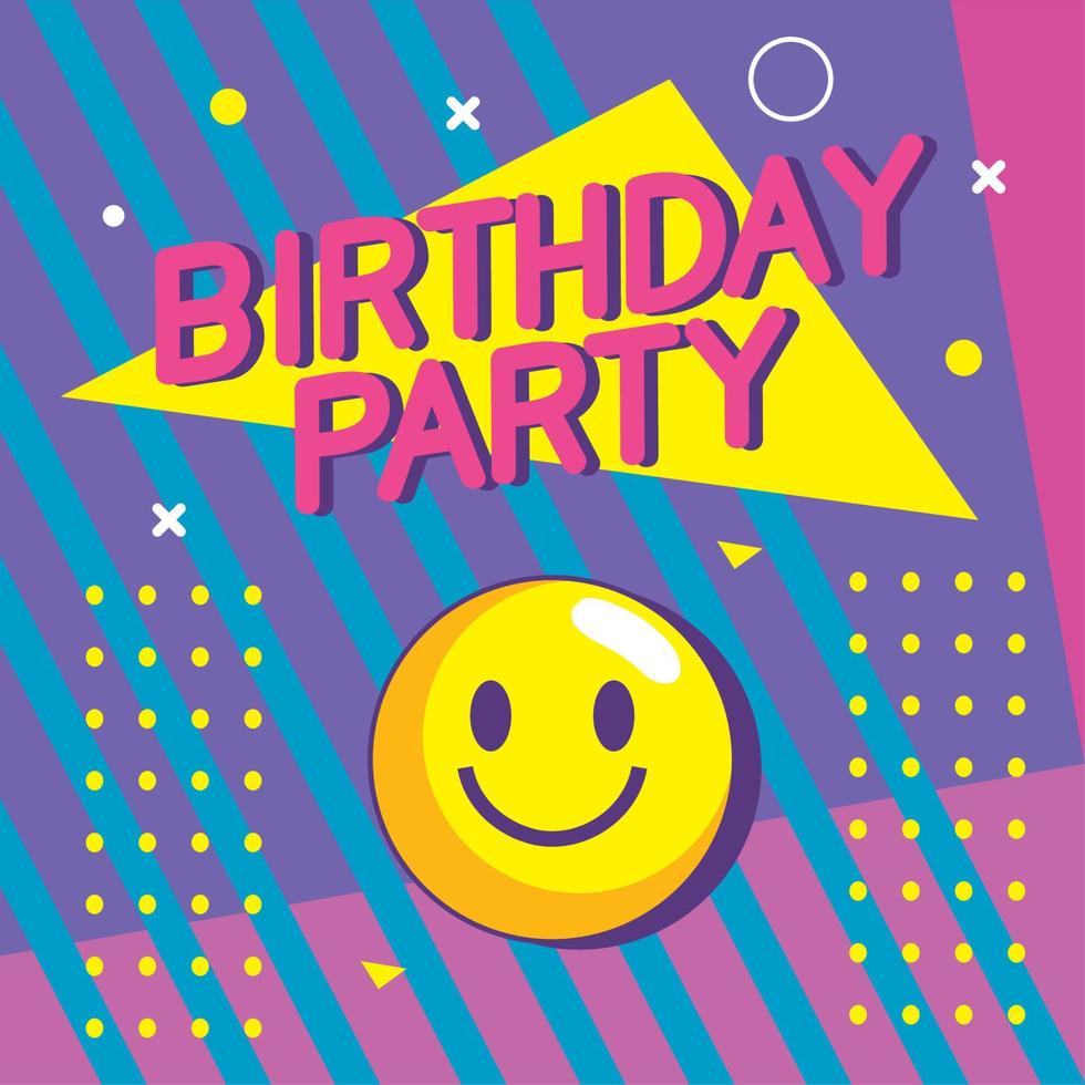 lettrage de fête d'anniversaire avec emoji vecteur