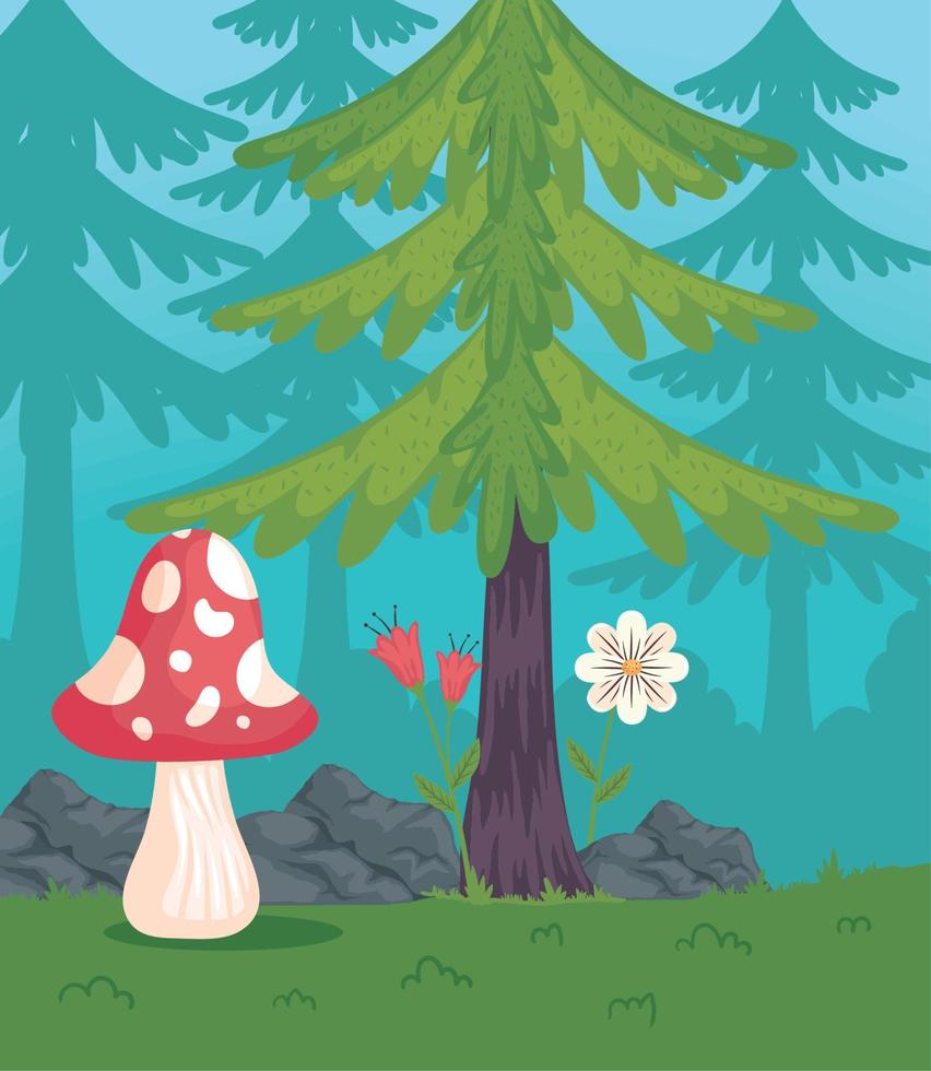 forêt enchantée avec champignon vecteur