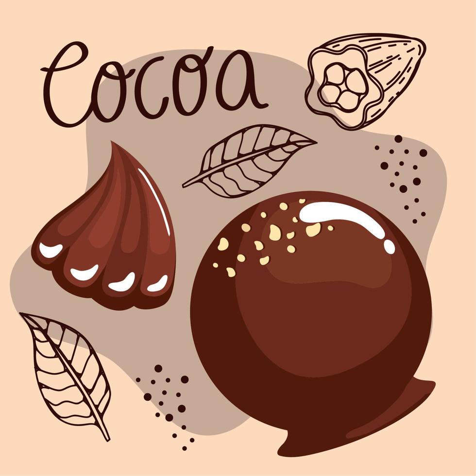 lettrage de cacao avec des chocolats vecteur