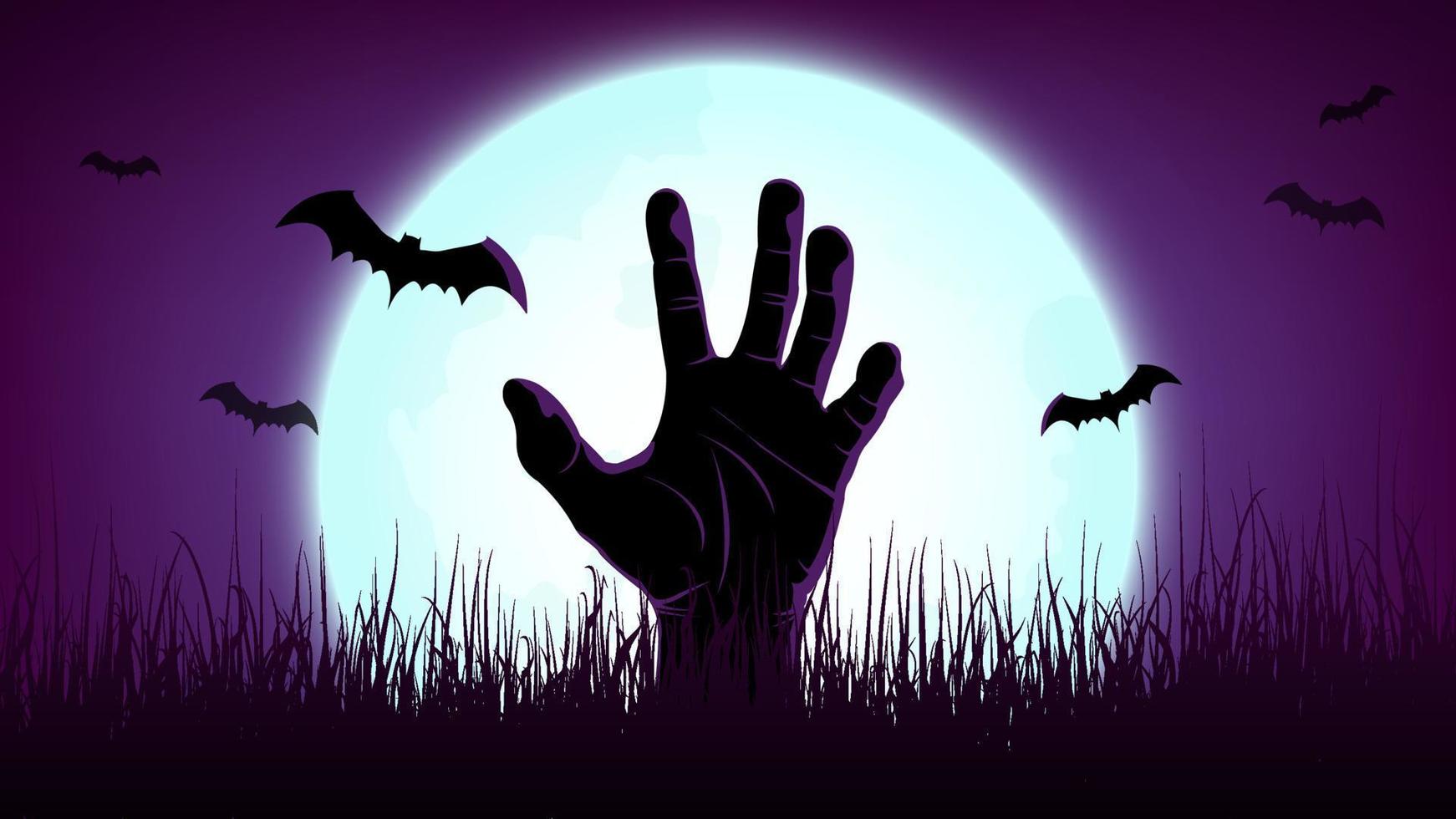 joyeux halloween fond violet violet avec pleine lune et chauve-souris vecteur