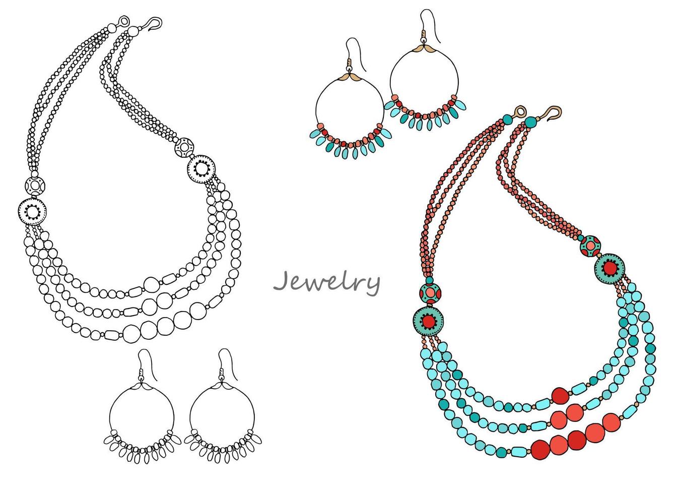 mode. bijoux de style ethnique de collier et boucles d'oreilles en pierre turquoise vecteur