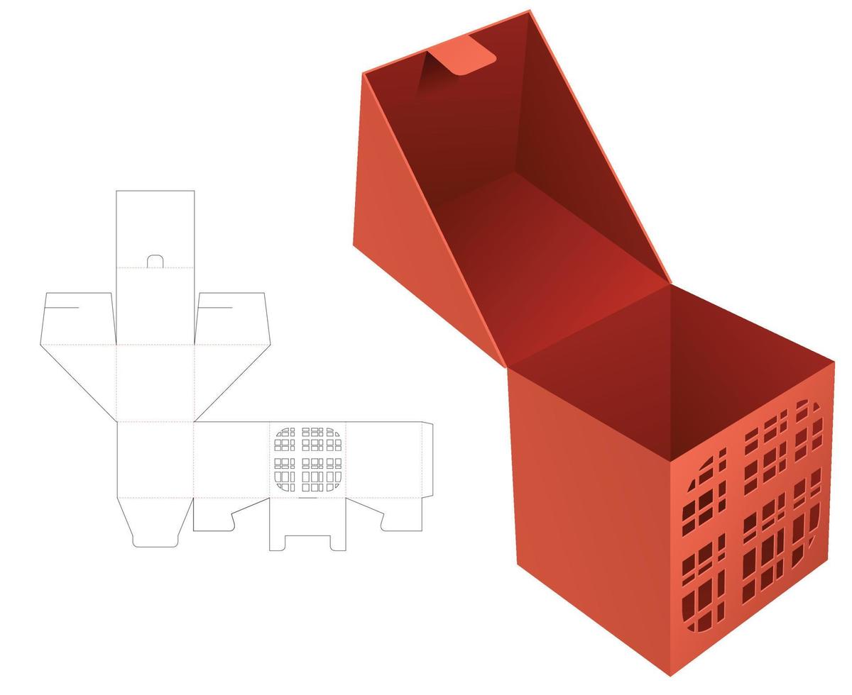 boîte carrée à rabat avec modèle découpé à l'emporte-pièce et maquette 3d vecteur