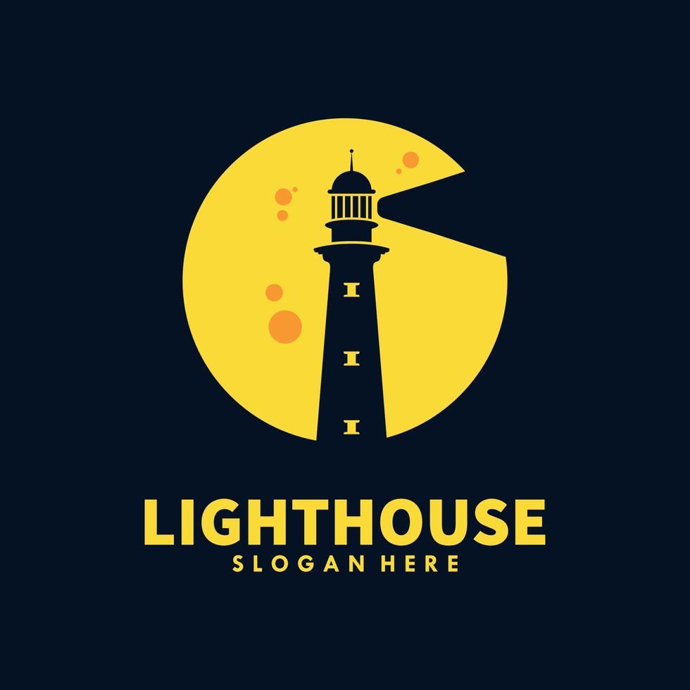 phare dans la lune logo template design vecteur premium