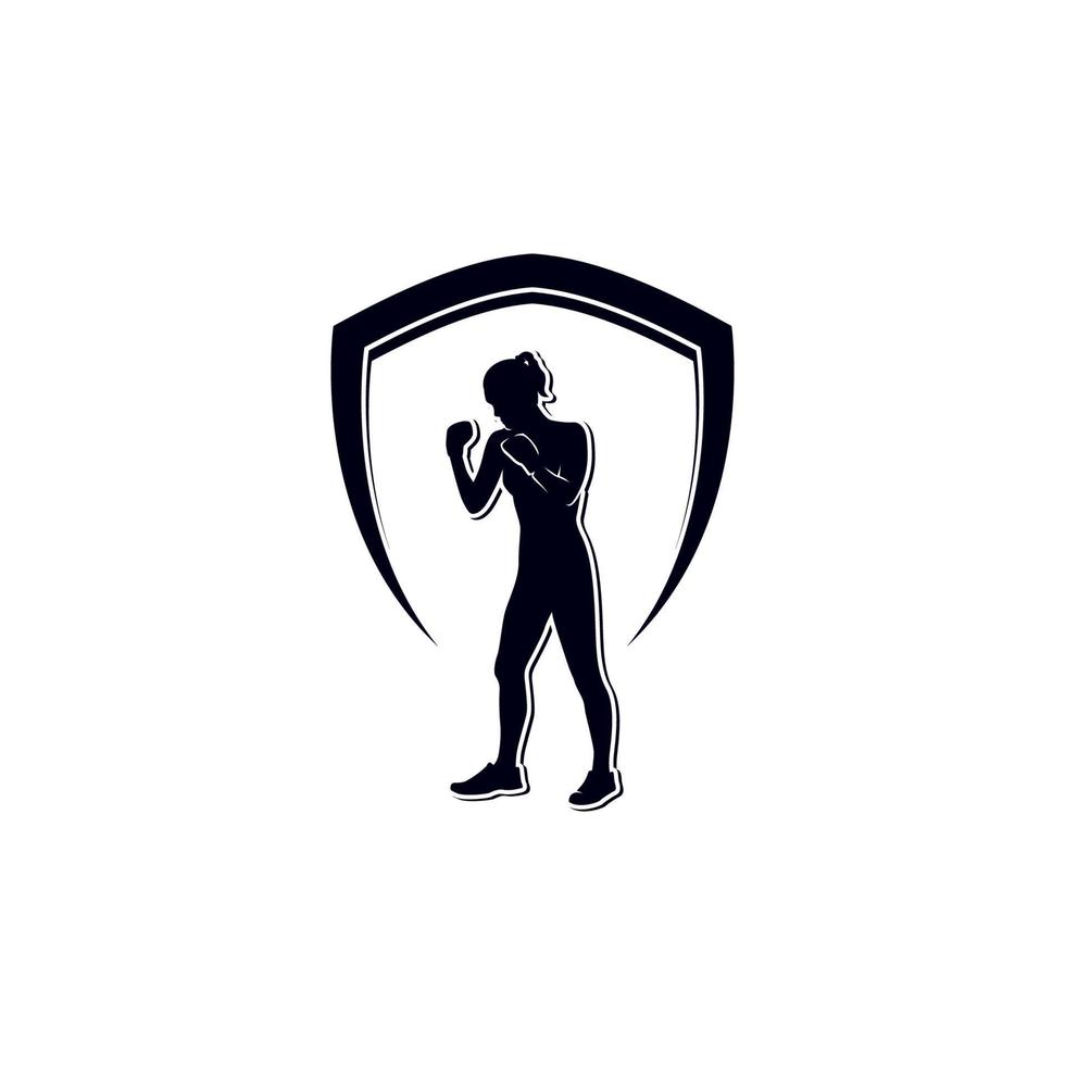 silhouette de fille de boxe dans la conception de logo de combat vecteur