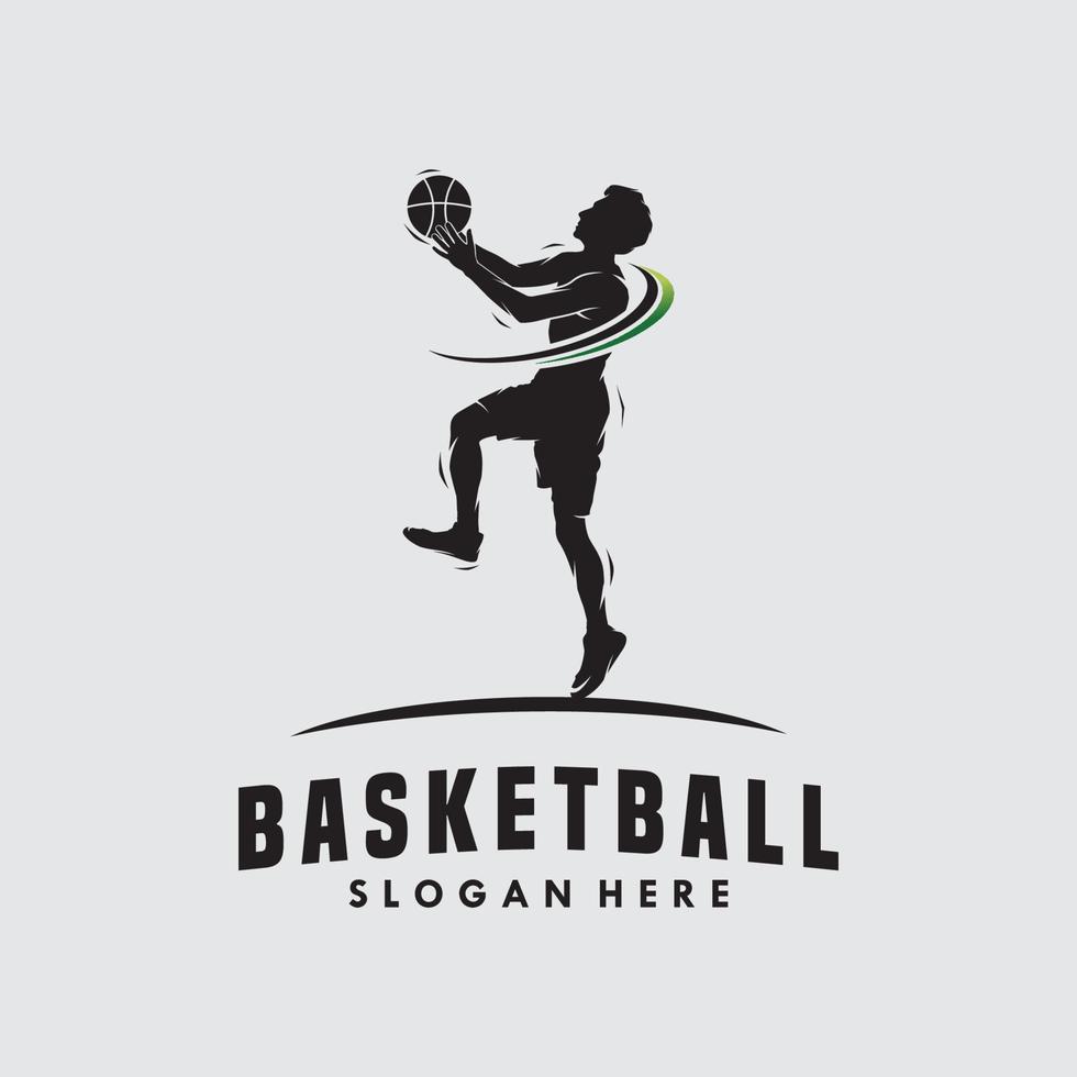 création de logo de silhouette de flamme de slam dunk de basket-ball vecteur