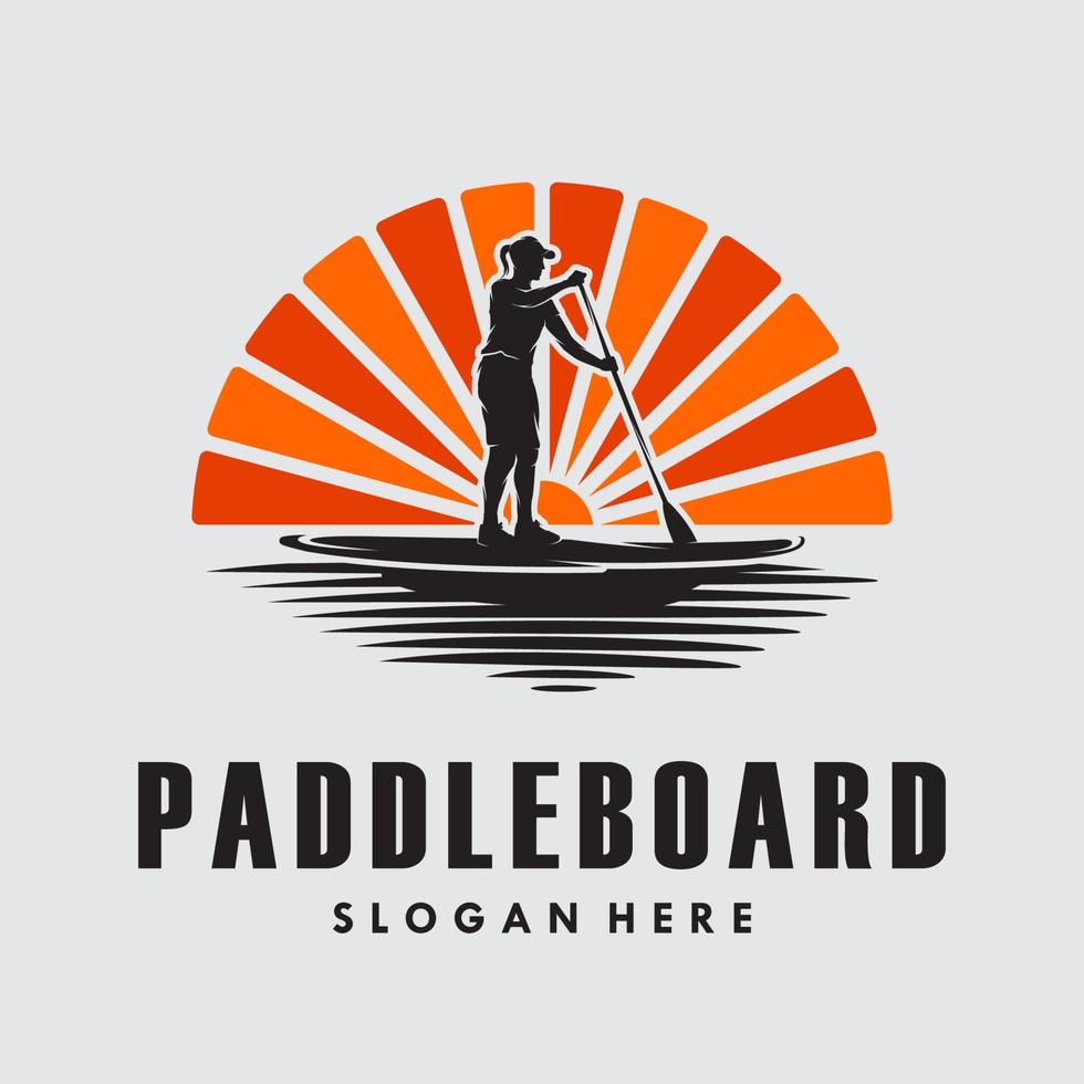 femme dans la conception de vecteur de logo silhouette paddle board
