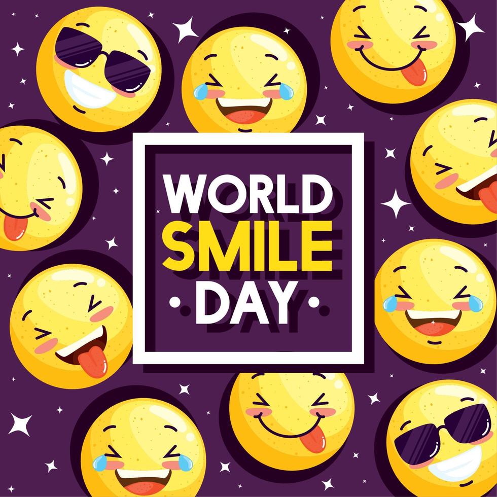 cadre de lettrage de la journée mondiale du sourire vecteur