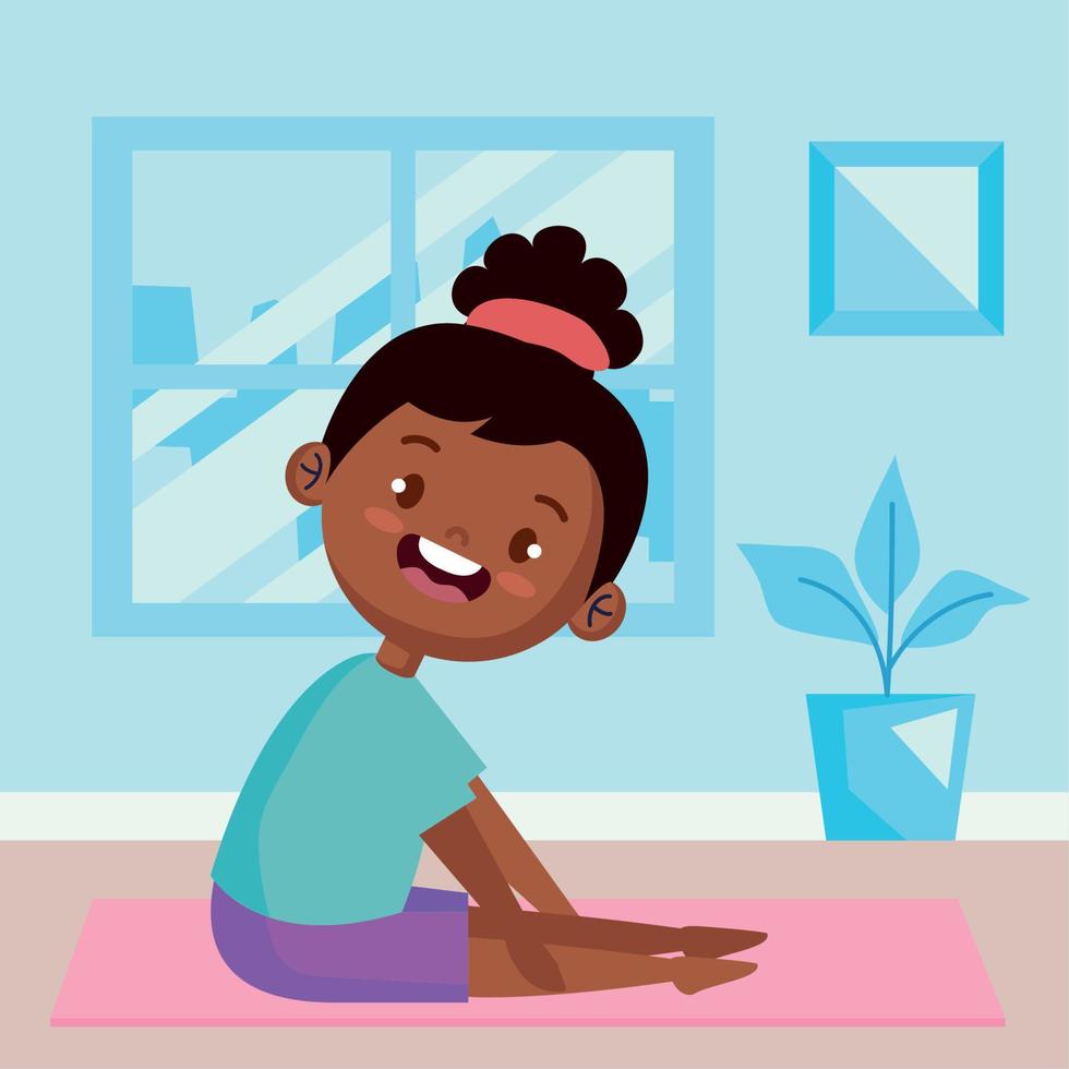 fille afro pratiquant le yoga vecteur