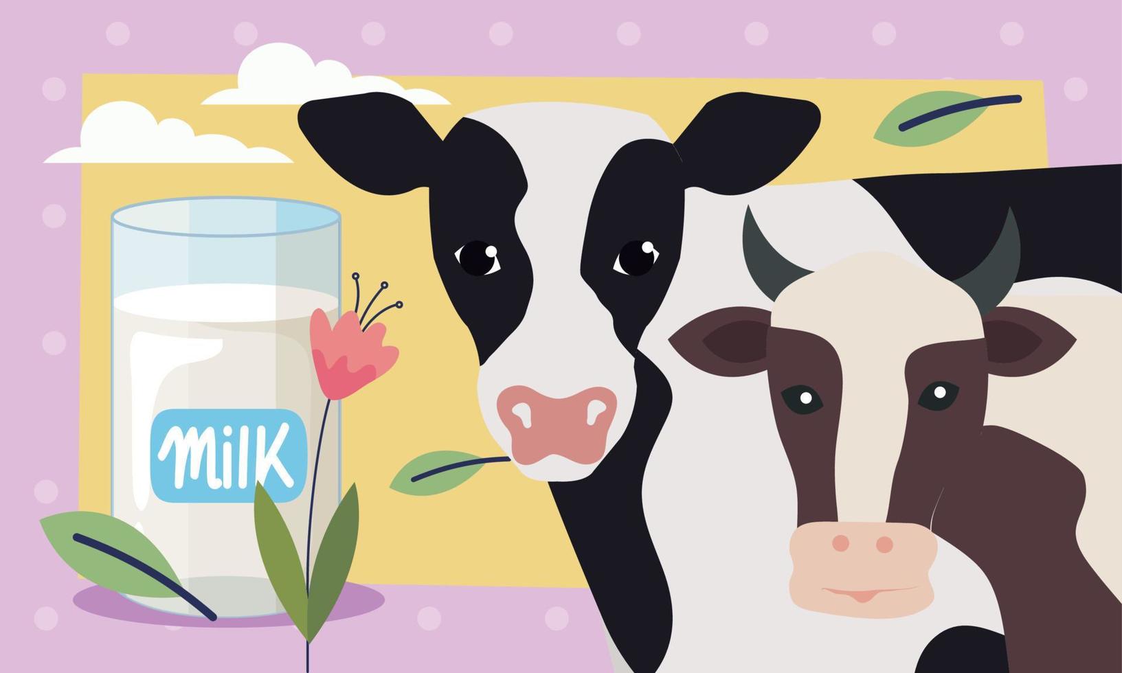 vaches et verre de lait vecteur