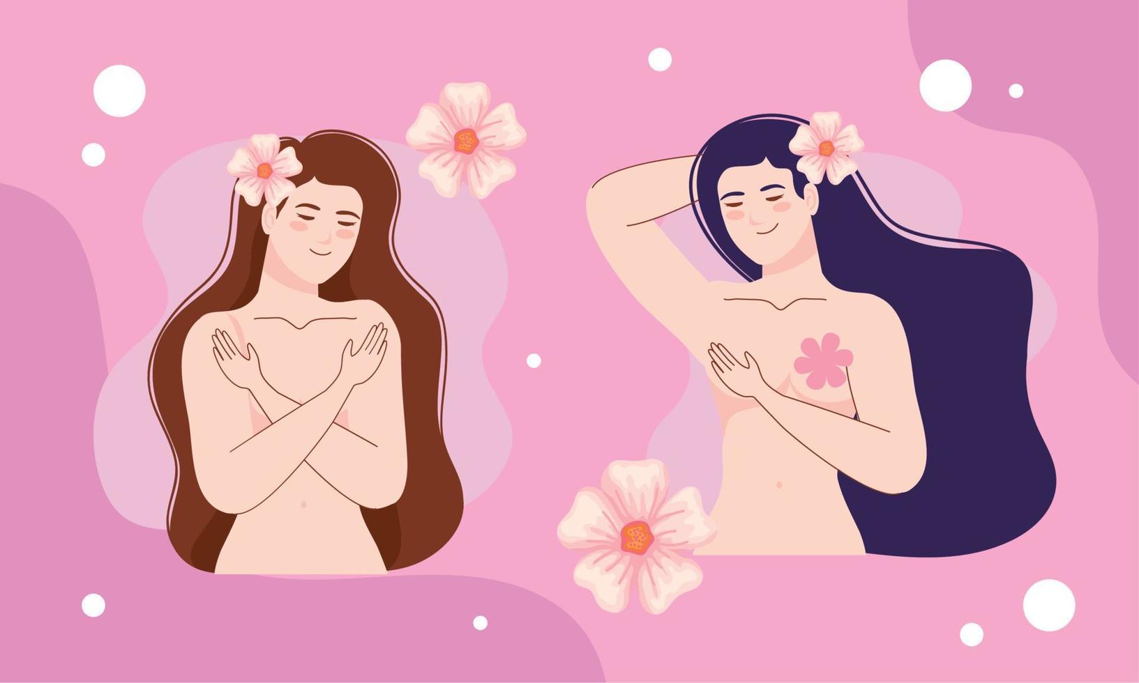 filles nues avec des fleurs vecteur